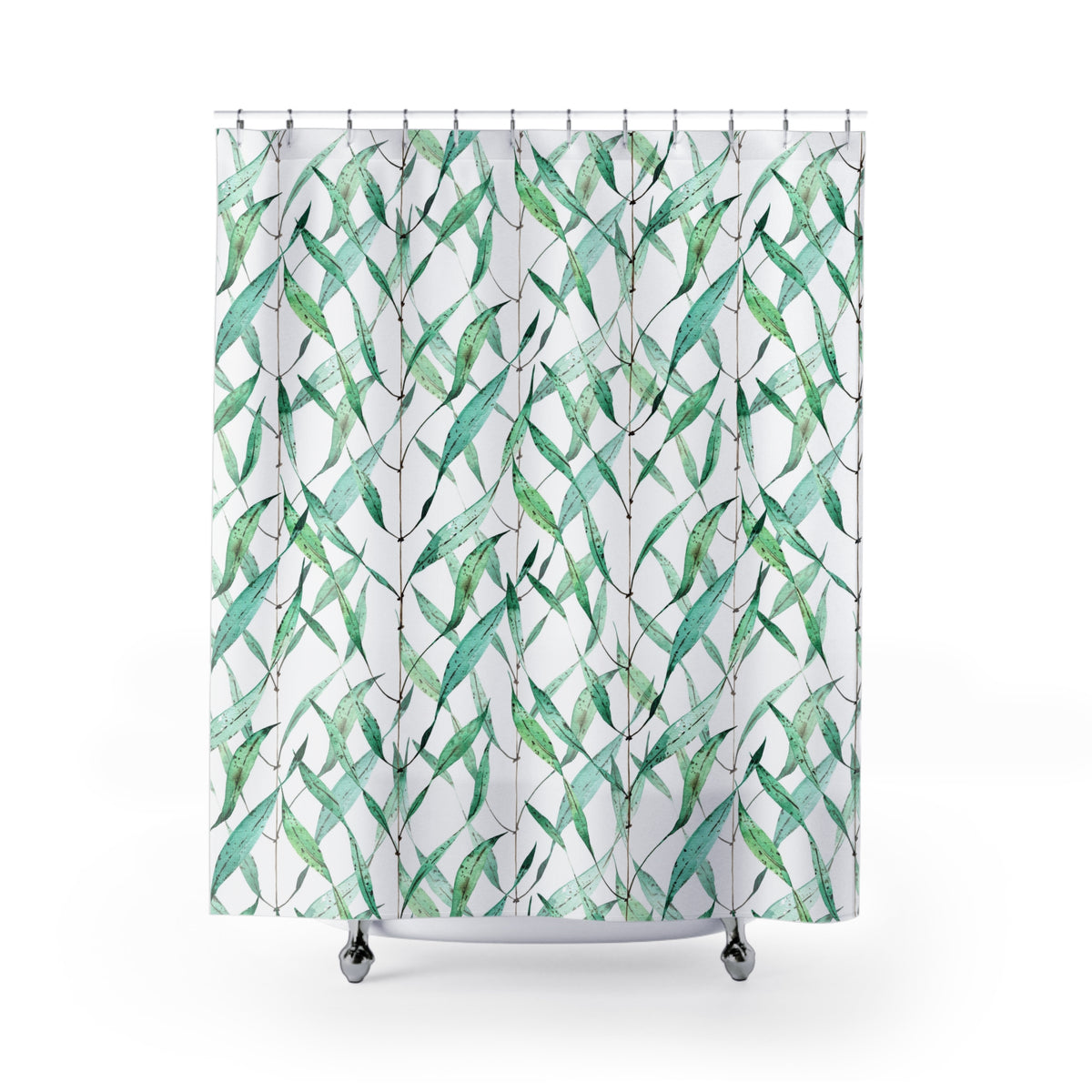 Aqua Mint Watercolor Bamboo Shower Curtain, Bath Curtain 71x74