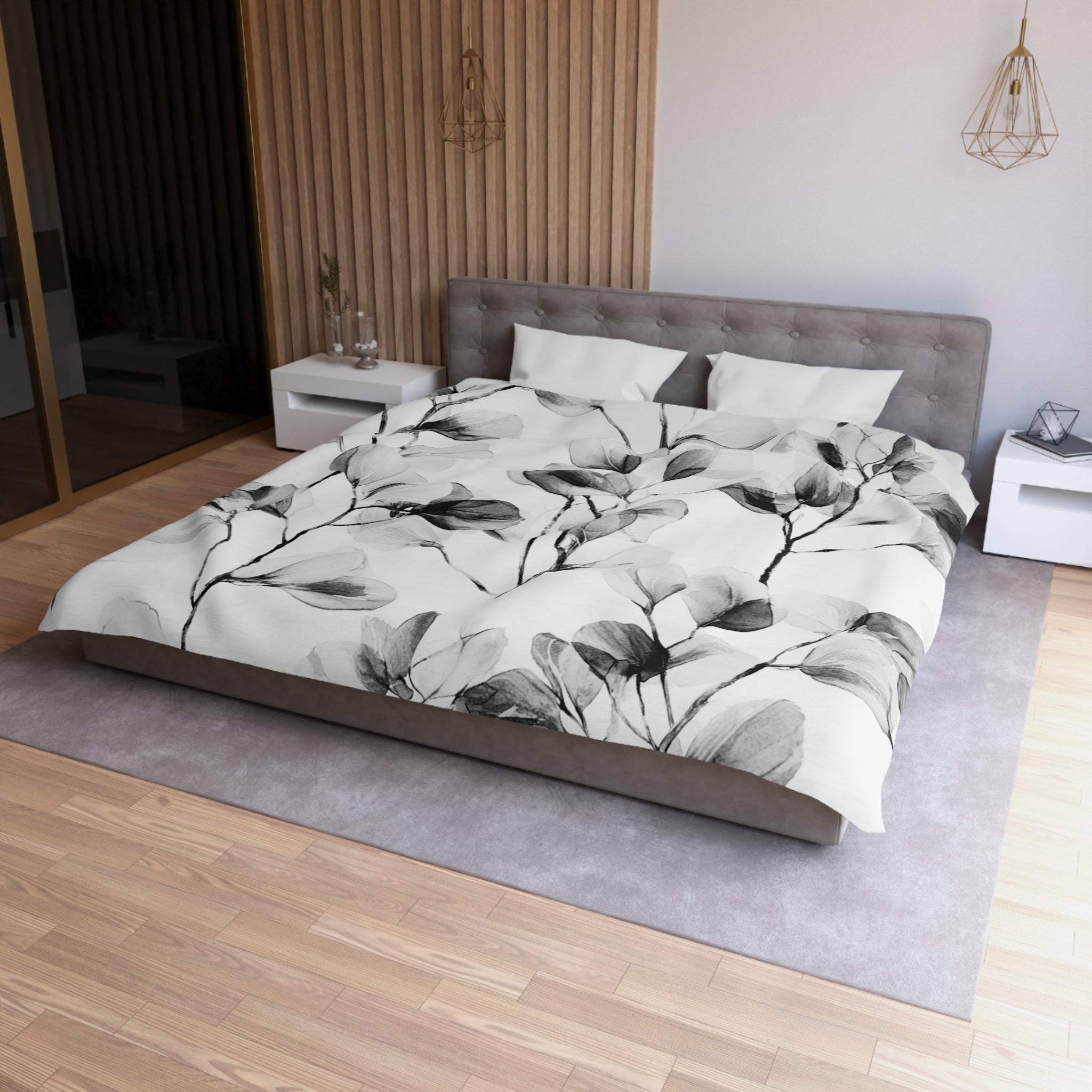 Floral Duvet, Pillow Cover | White Grey Bedroom Decor