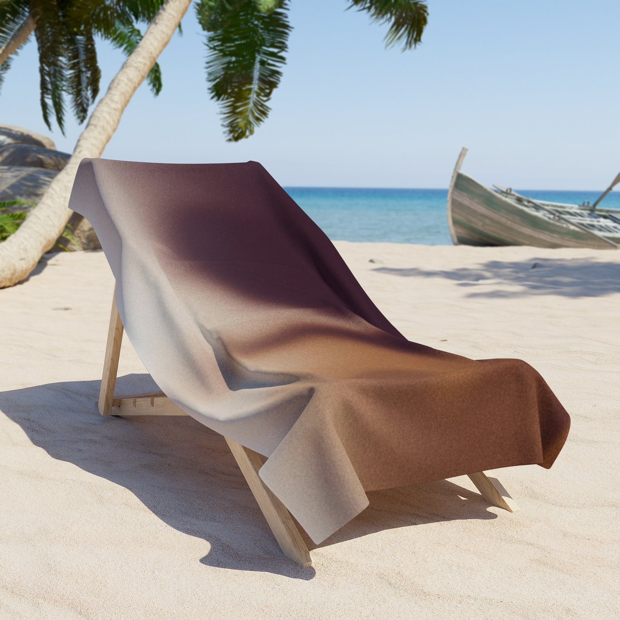 Bath Beach Towel | Abstract Dark Wine Purple, Brown Beige Ombre