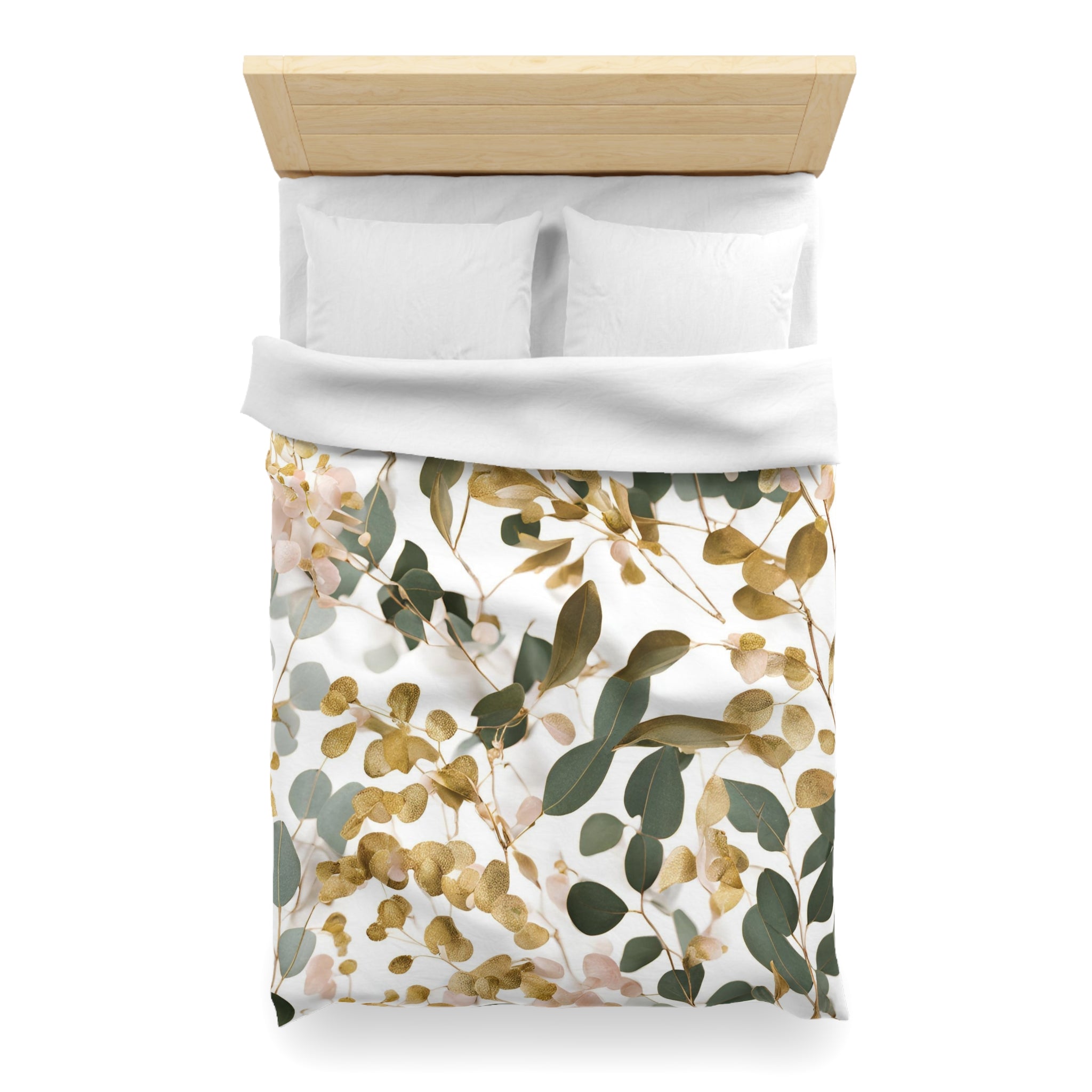 Floral Duvet Cover | Forest Sage Green, White Beige Eucalyptus Leaves Bedding Boho Decor
