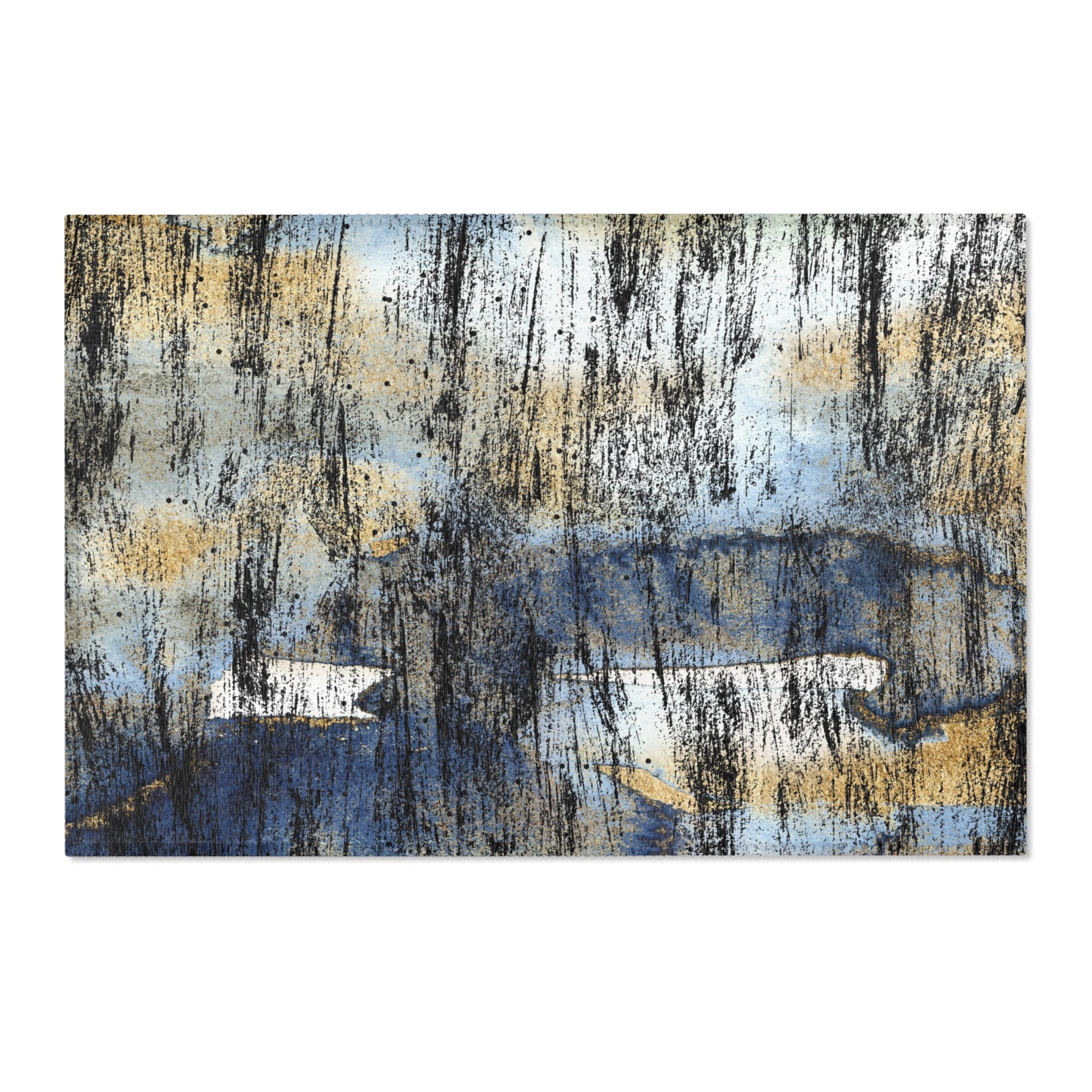 Abstract Area Rug | Rustic Blue Black Beige