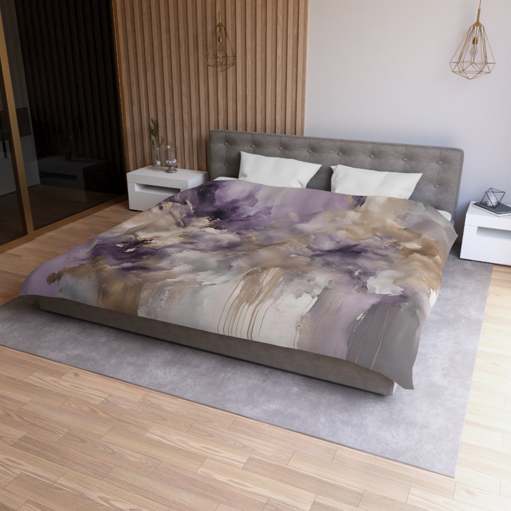 Abstract Duvet, Pillow Cover Set | Lavender Beige Bedroom Set