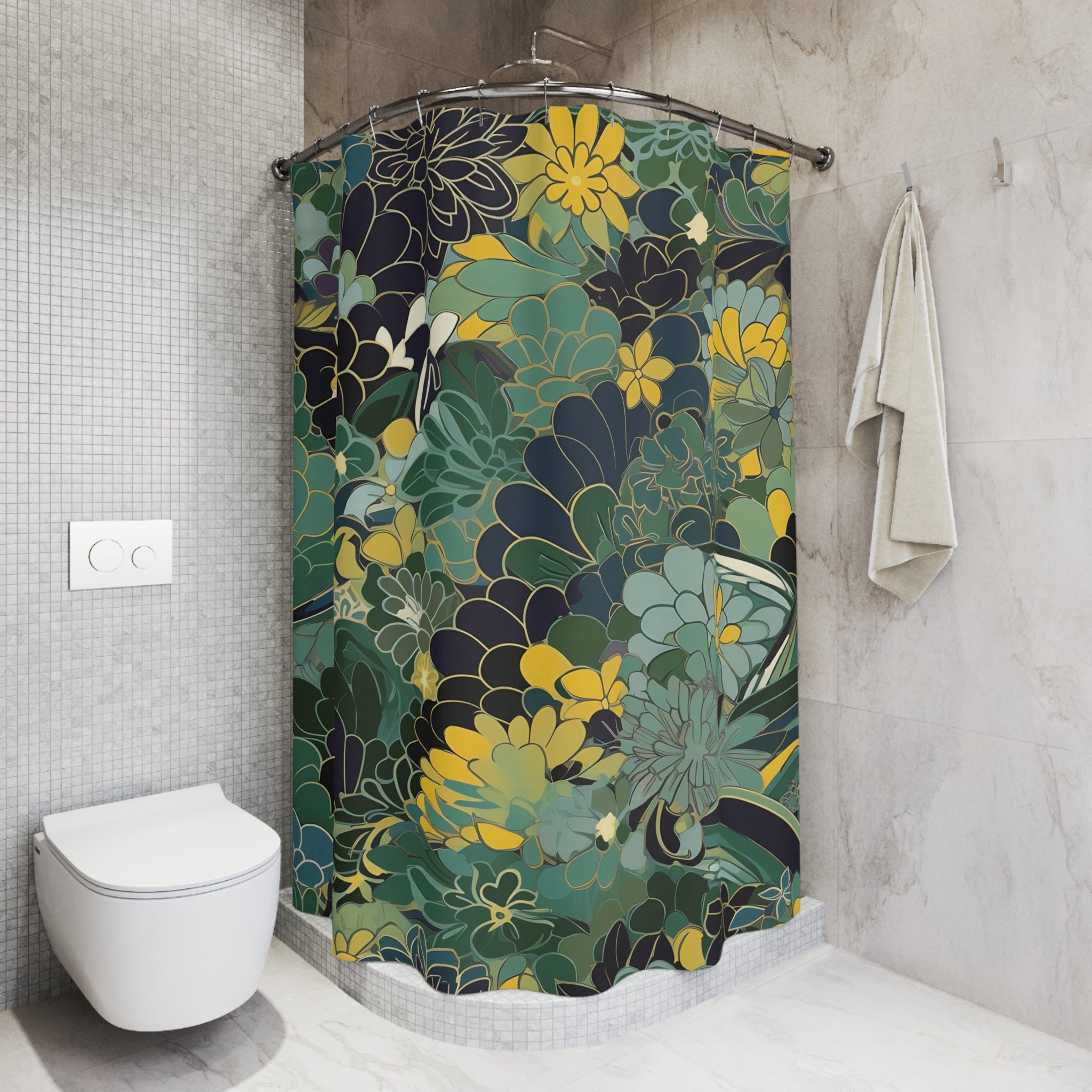 Abstract Floral Shower Curtain | Moody Colorful Fabric Curtain