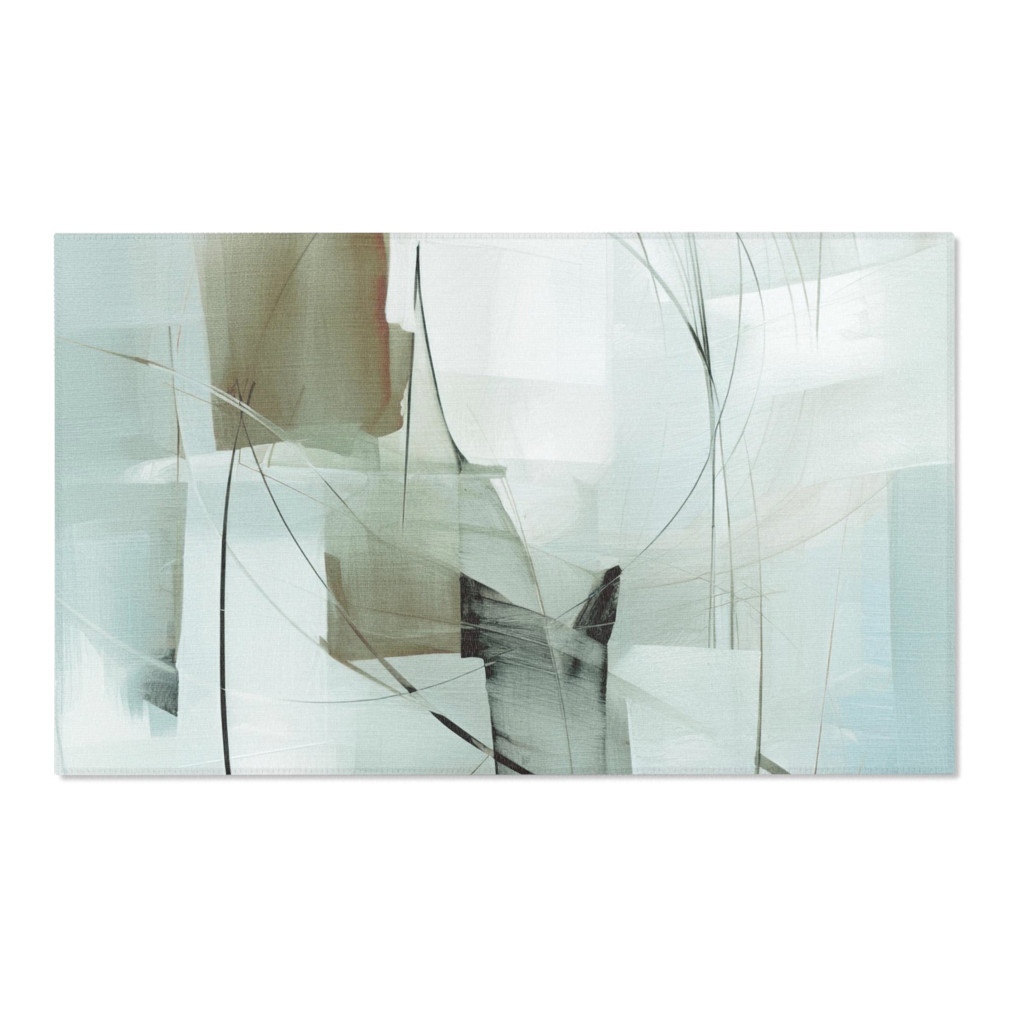 Modern Area Rug | Abstract Pastel Pale Blue, Grey