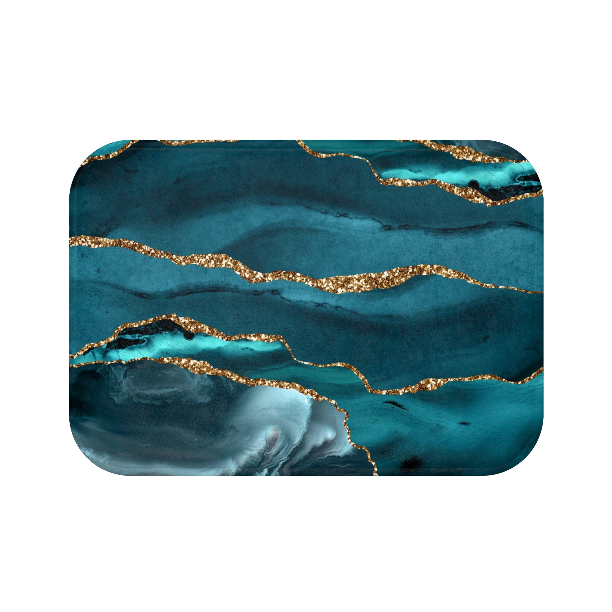Teal Blue Bath Mat | Agate Marble Print Kitchen Mat