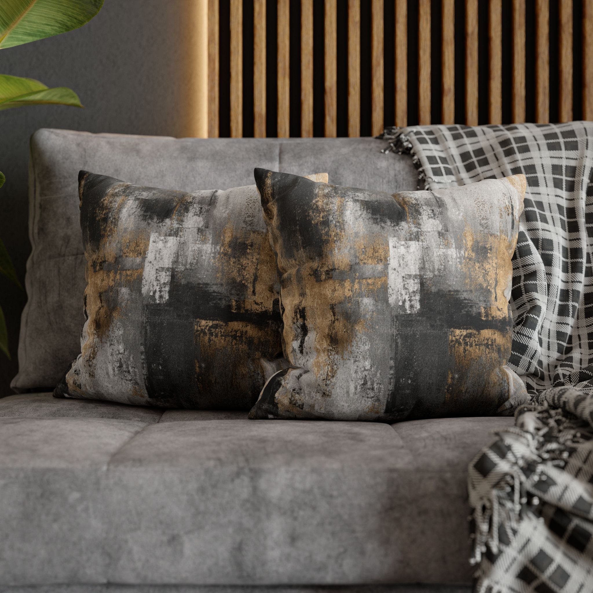 Abstract Throw Pillow Cover | Dark Grey, Beige