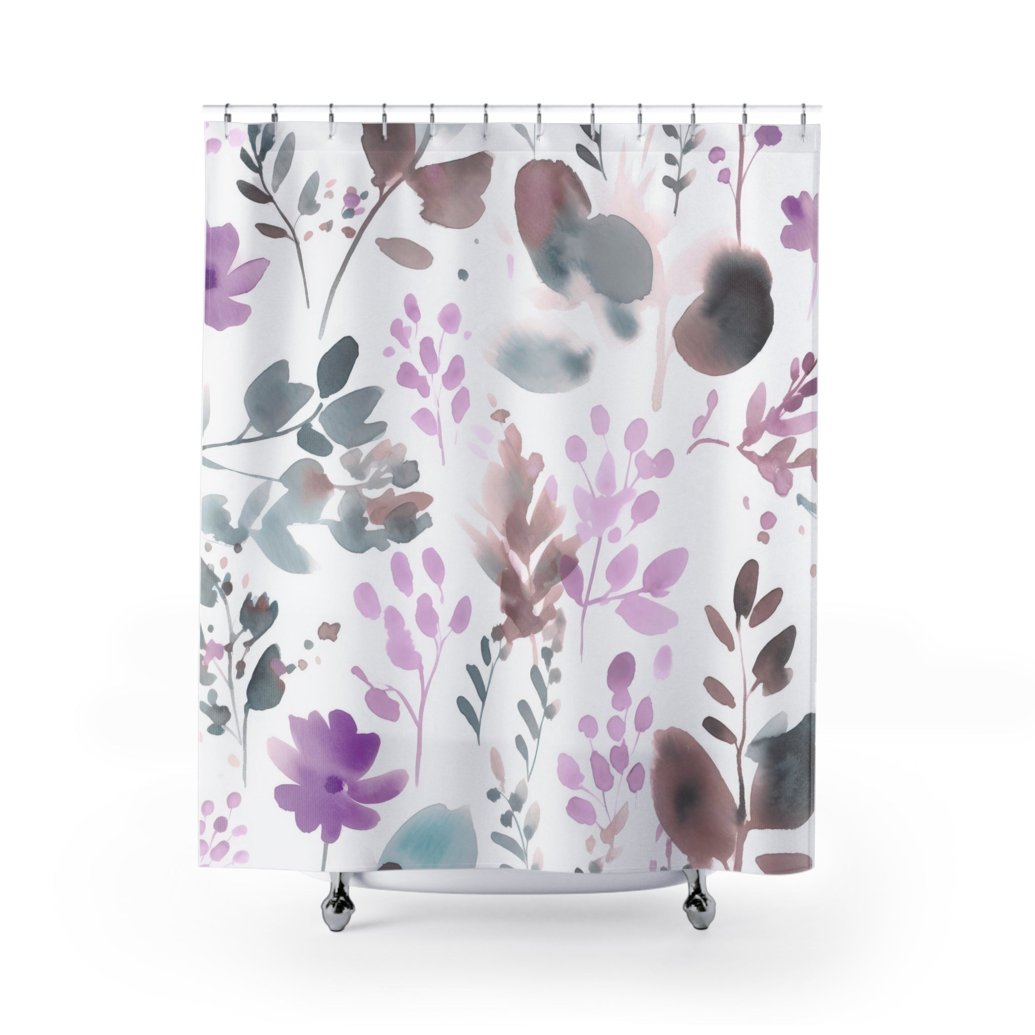Boho Shower Curtain, Bath Mat | Lilac Purple Blue White Bathroom Set