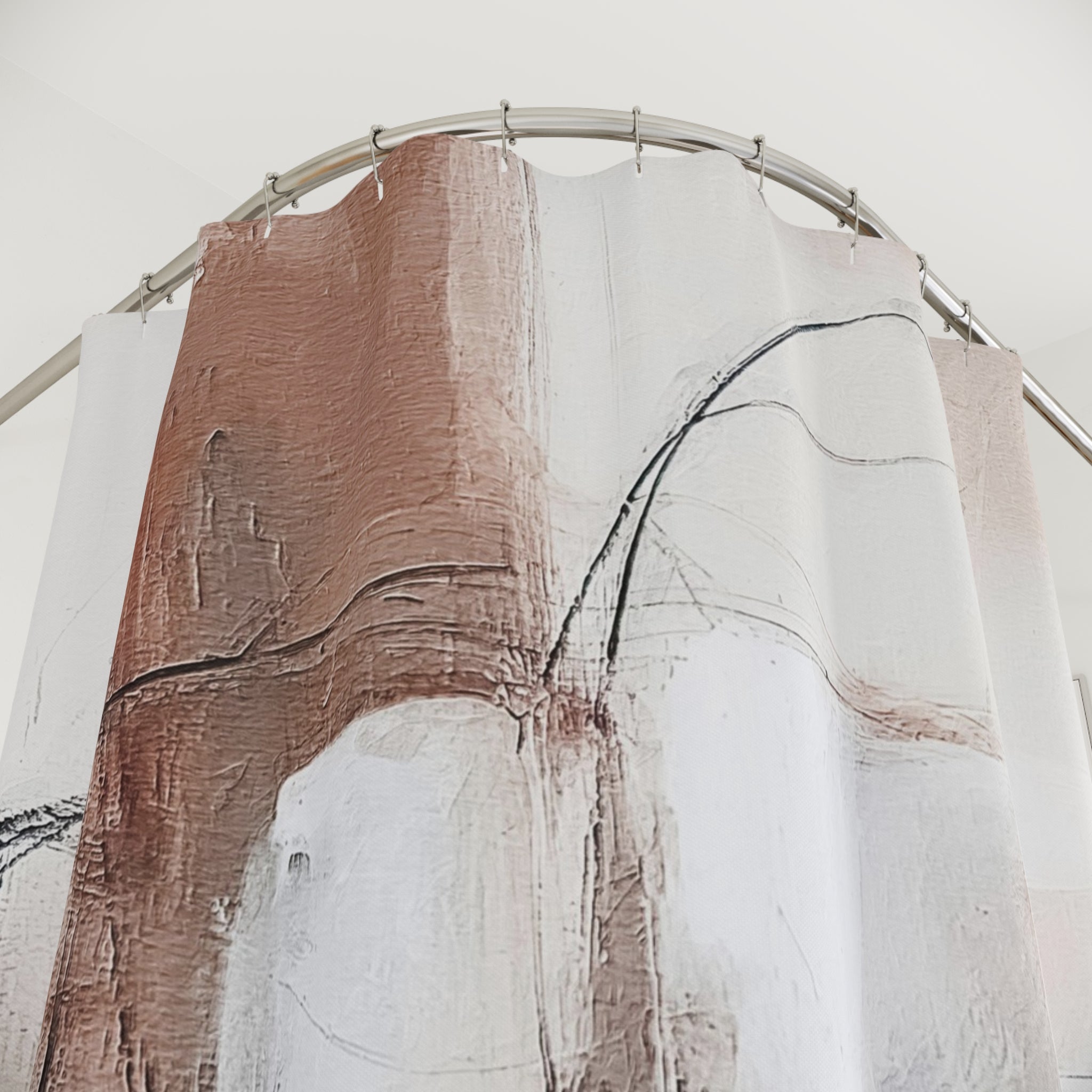 Boho Shower Curtain | Abstract Art White Grey, Beige Minimalist