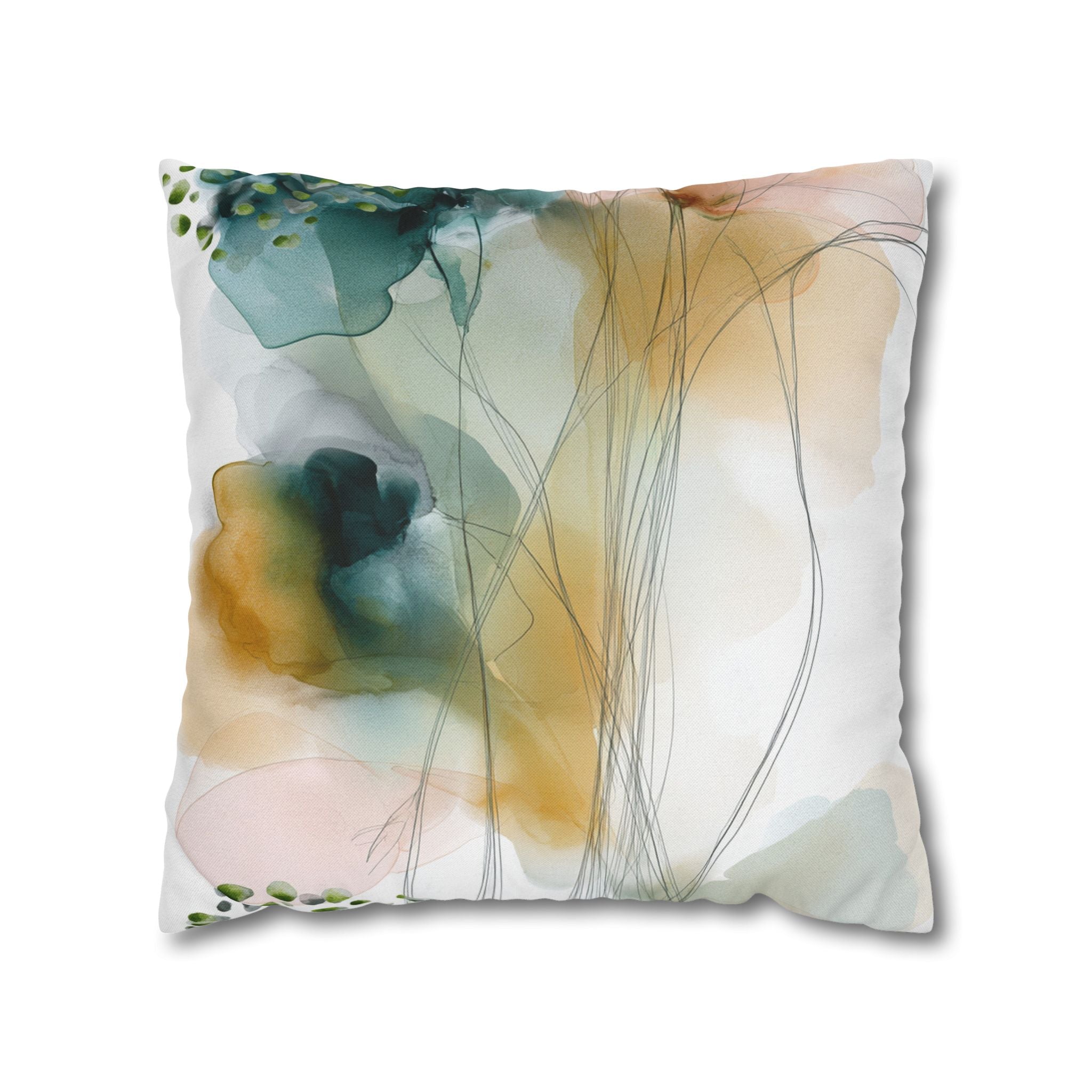 Japandi Throw Pillow Cover | Sea Green Blush