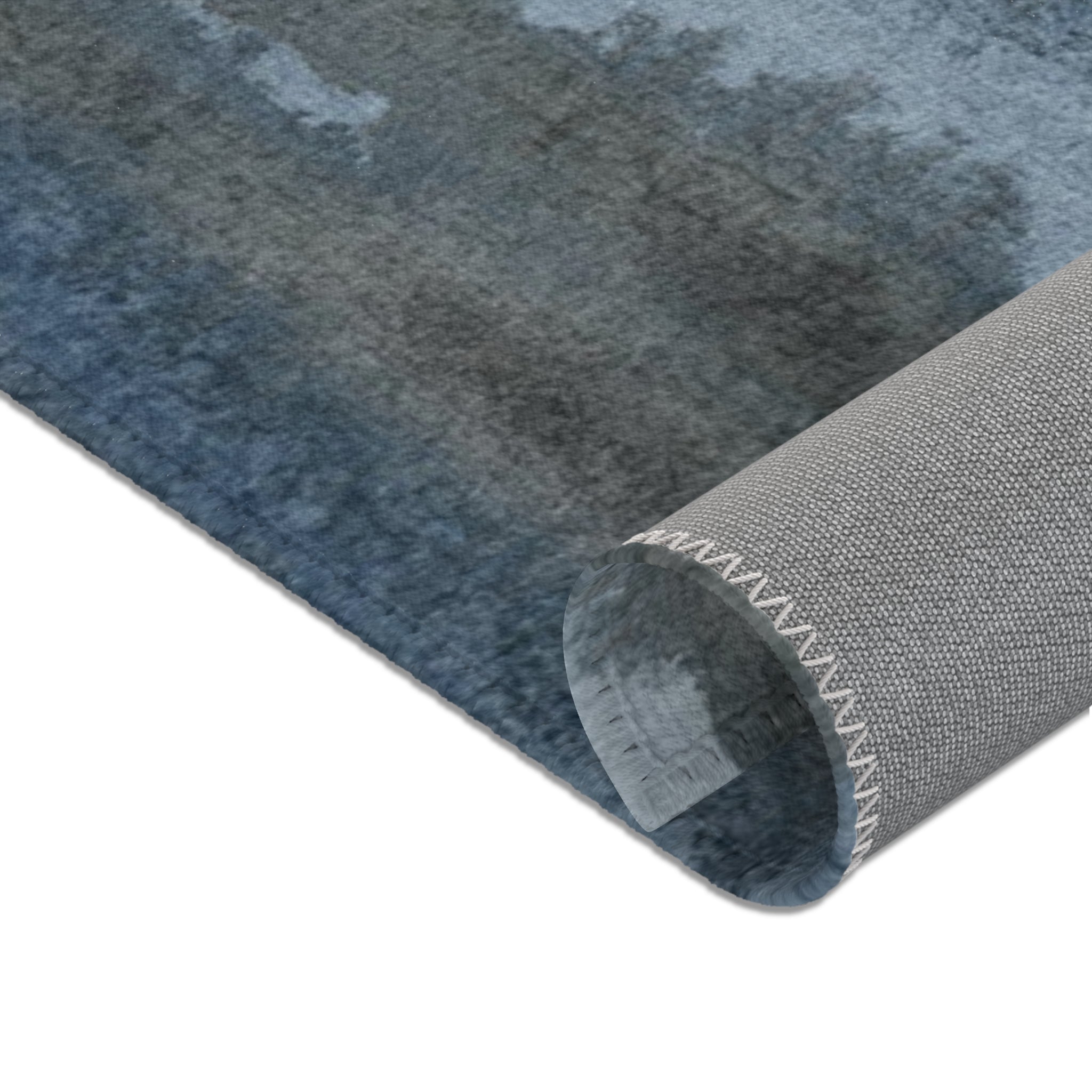 Abstract Area Rug | Navy Indigo Blue, Gray Black Ombre, Landscape