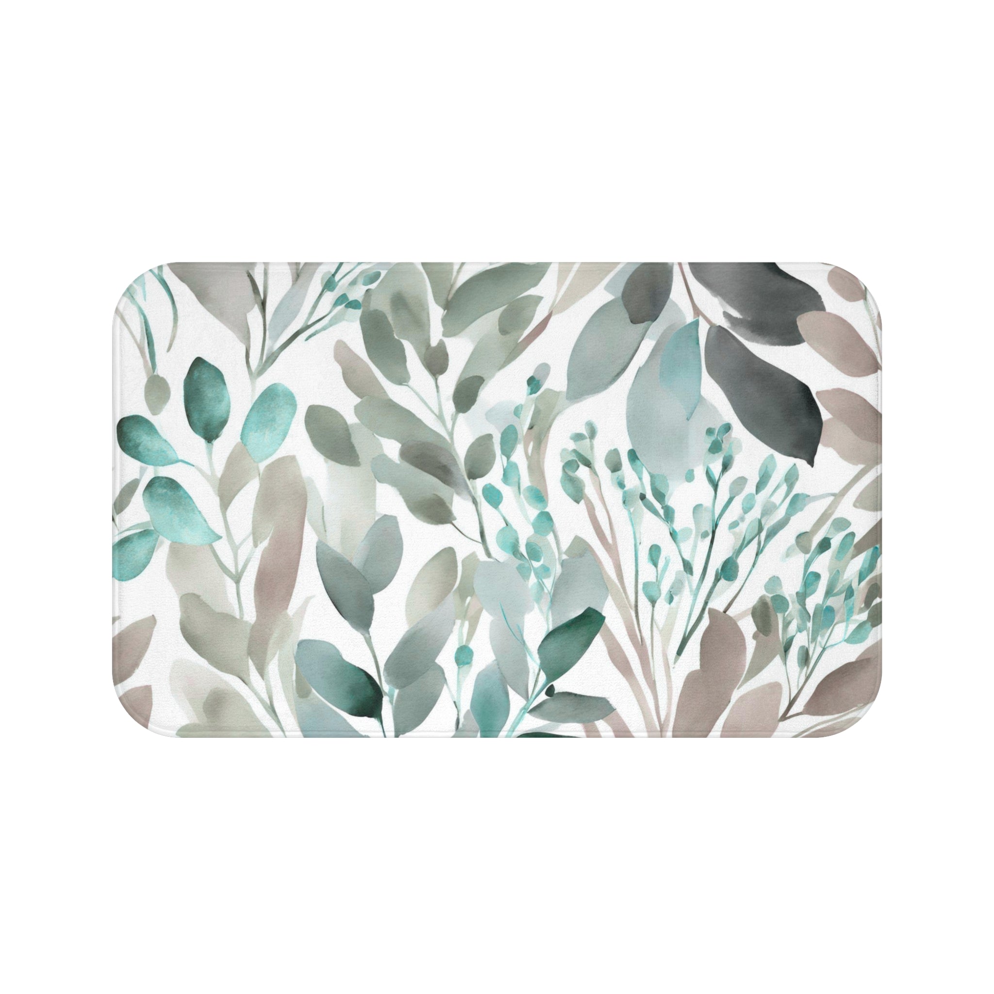Floral Leaves Bath Mat | Watercolor Kitchen Mat
