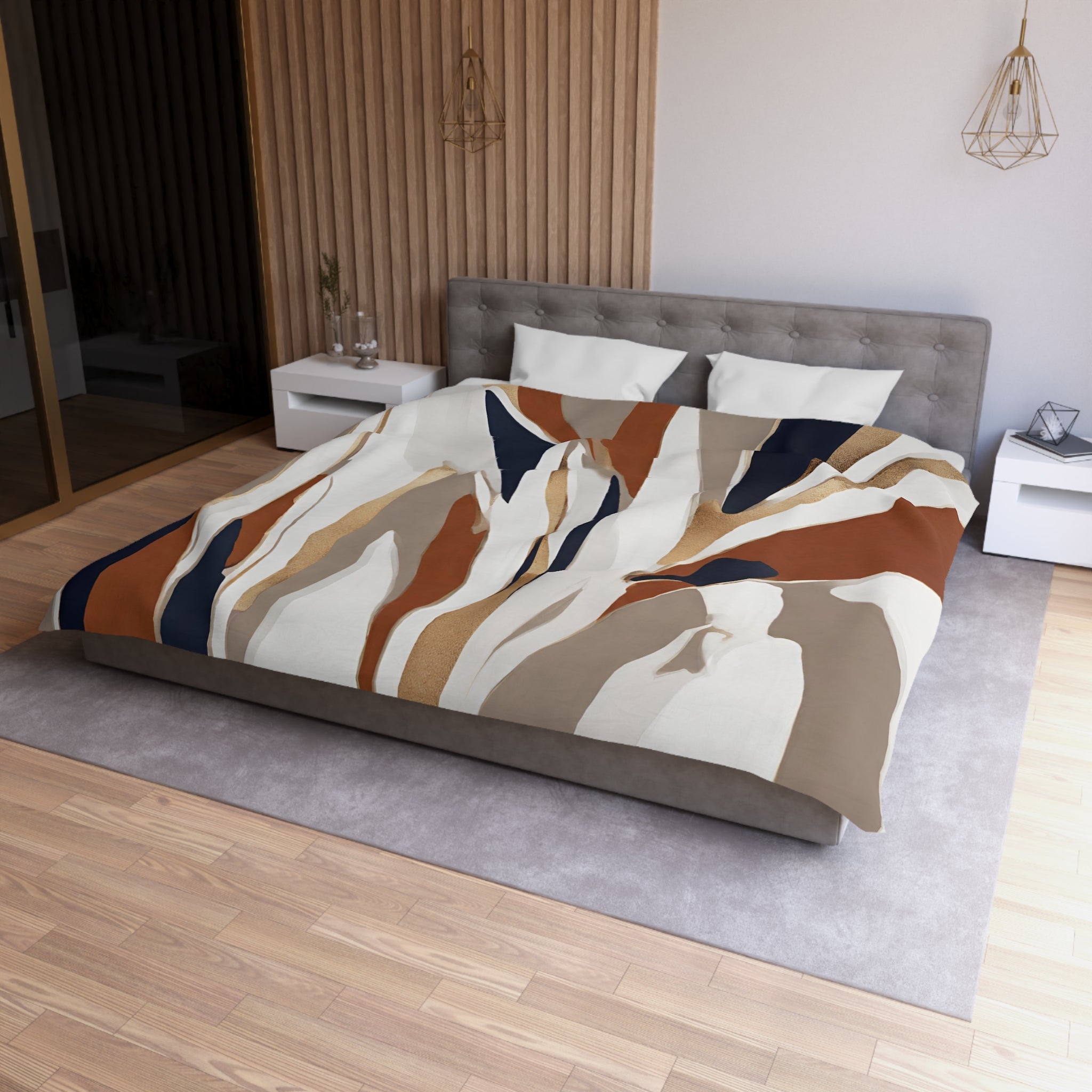 Abstract Duvet Cover | Beige Rust, Navy blue White | Bedroom Decor