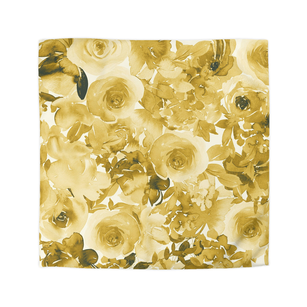 a square-shaped floral print with a repeating pattern of yellow flowers and leaves.