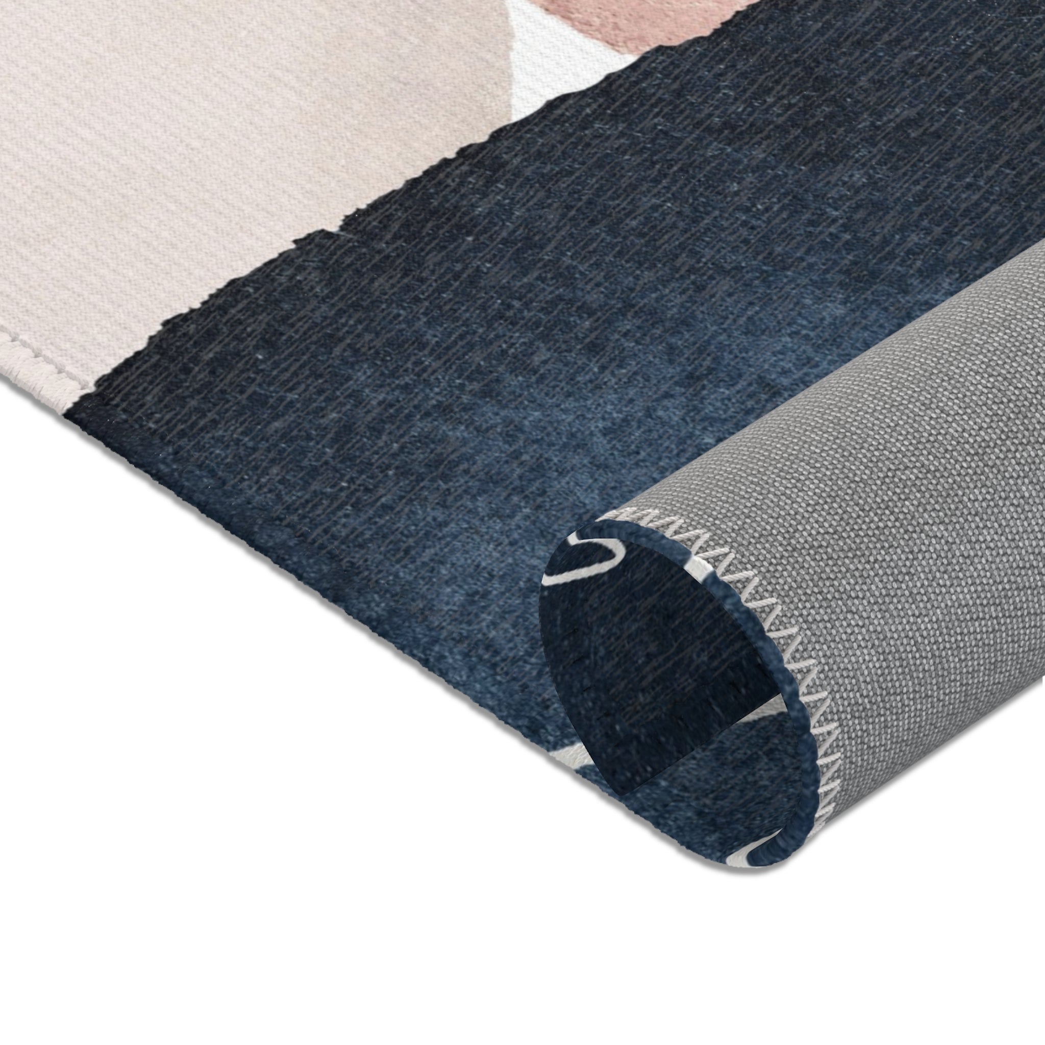 Abstract Area Rug | Blush Pink, Navy Blue Watercolor Artsy Rug