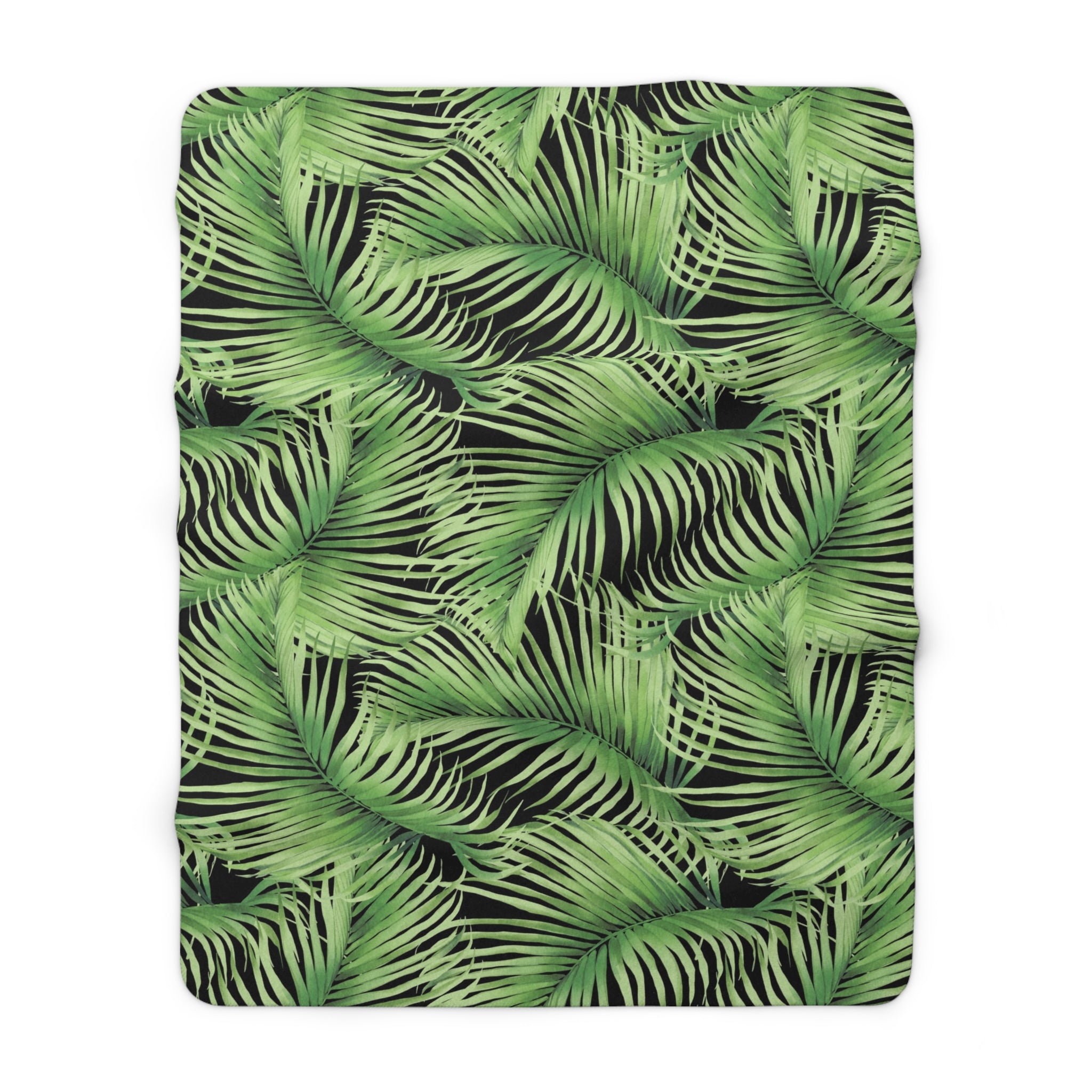 Floral Throw Blanket | Jungle Green Black Palm Leaves