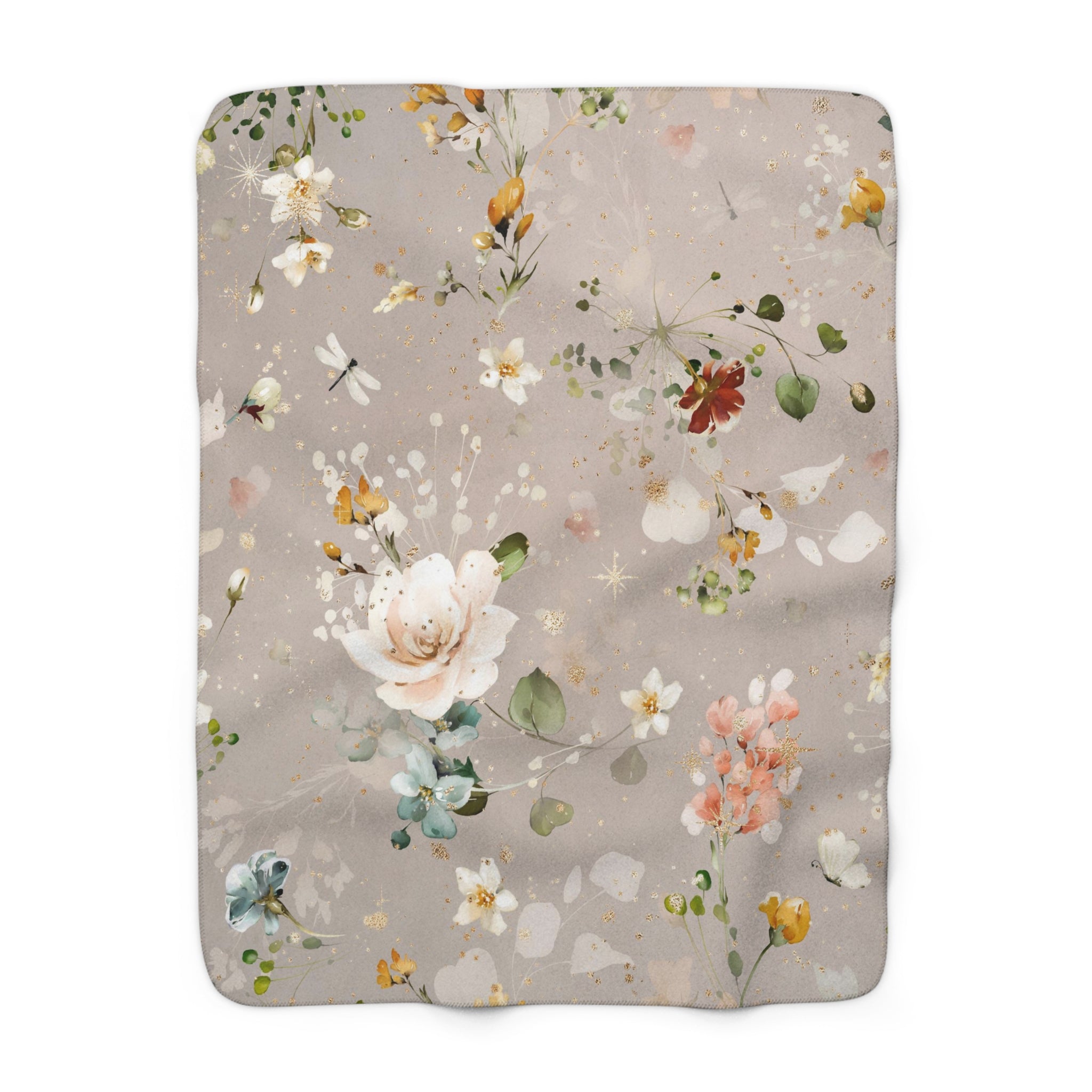 Floral Throw Blanket | Beige Colorful Roses
