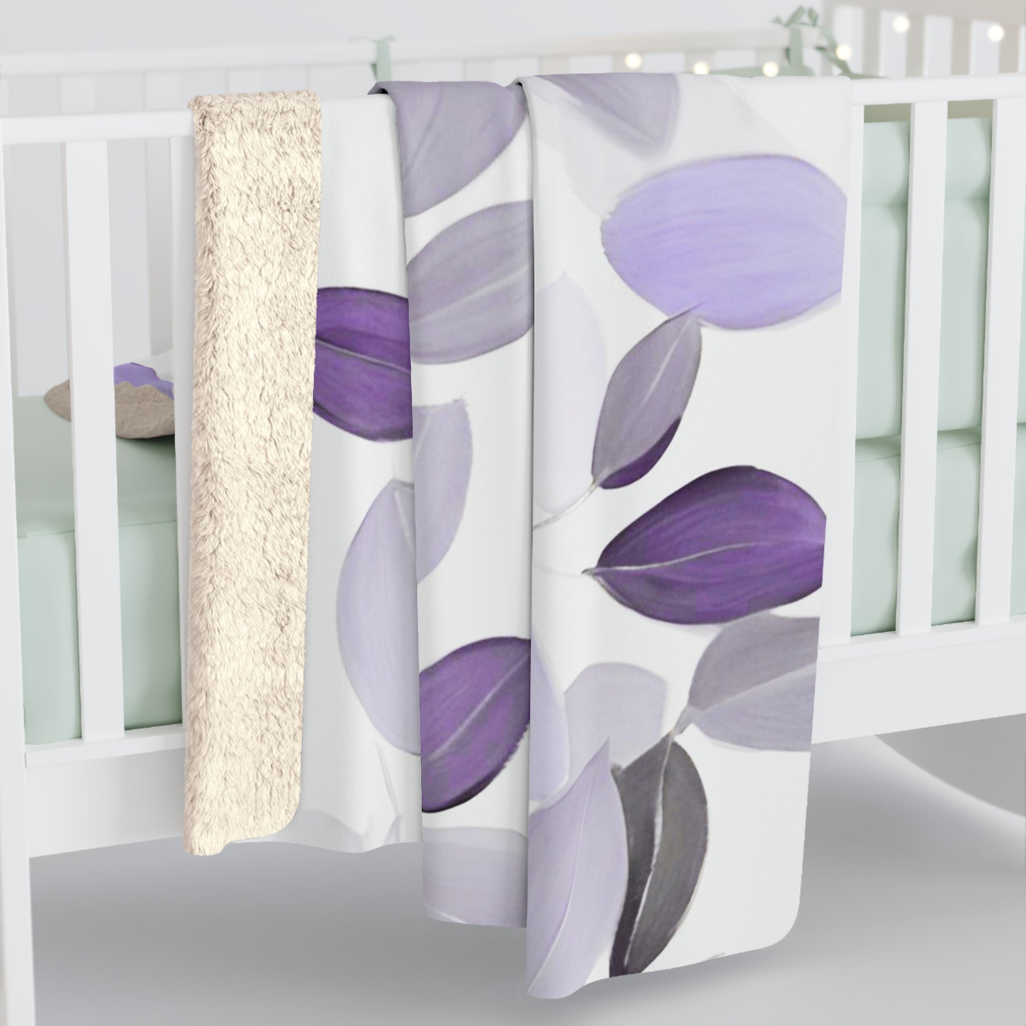 Floral Throw Blanket | White Lavender Purple Grey Leaves