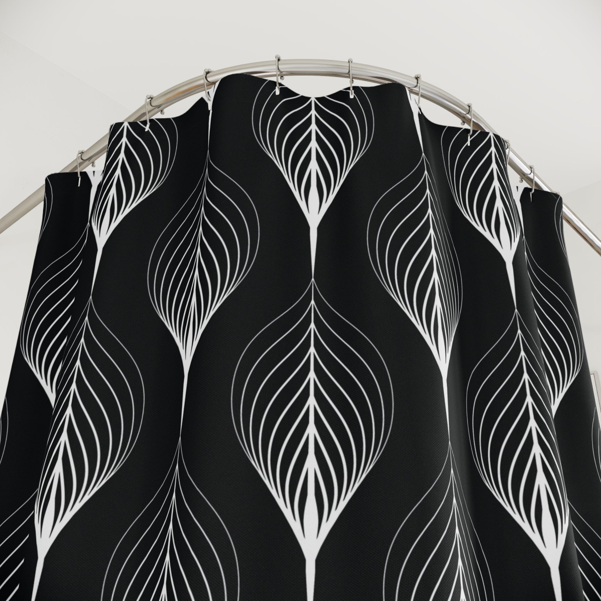 Art Deco Shower Curtain | Black White Leaves Bathroom Decor