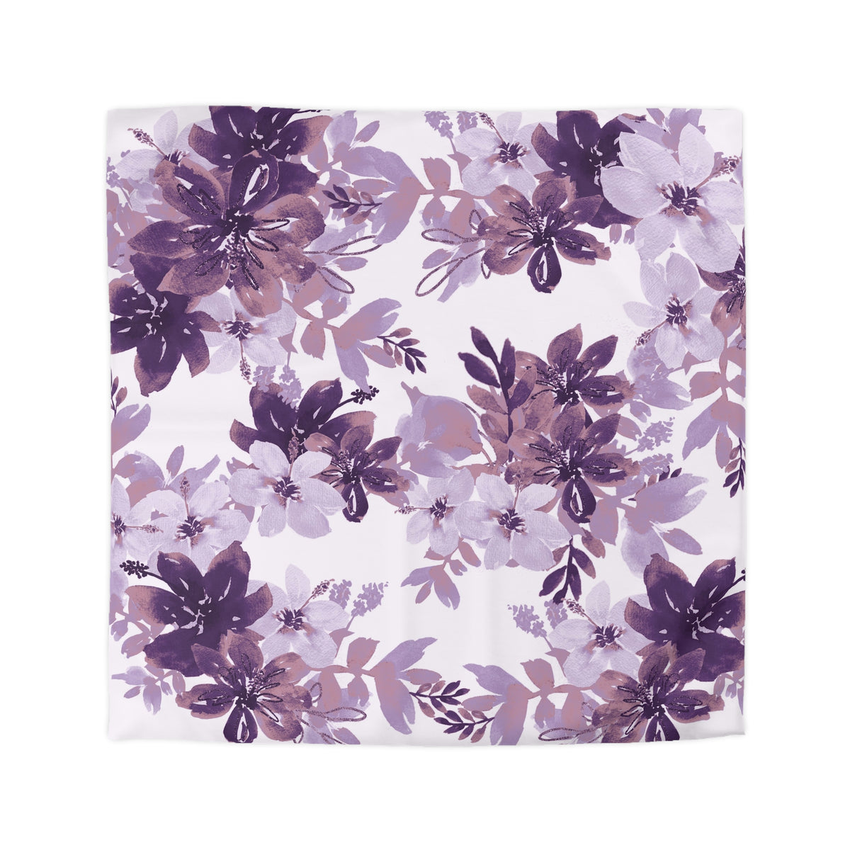 a square-shaped floral pattern with purple and white flowers and leaves. The pattern is composed of various shades of purple and white, creating a visually appealing and vibrant design.