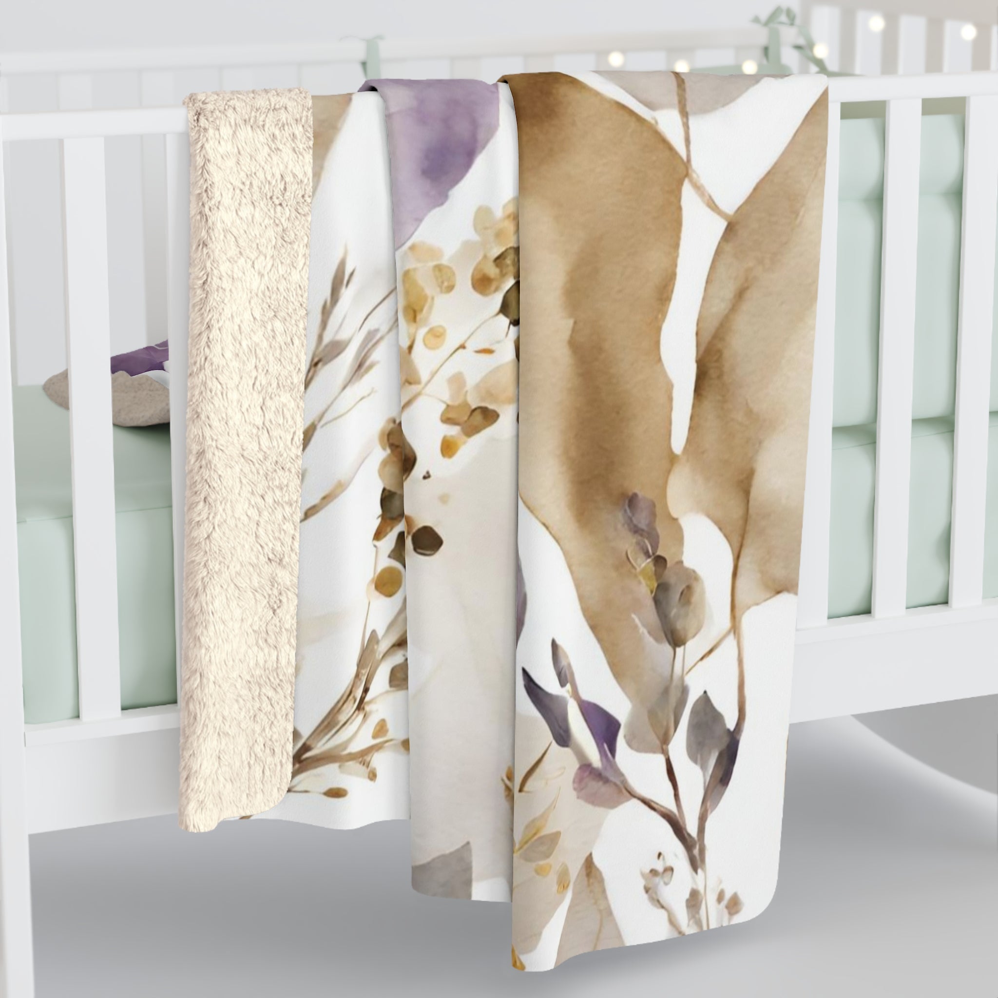 Floral Throw Blanket | Lavender Purple, Beige White Taupe Watercolor