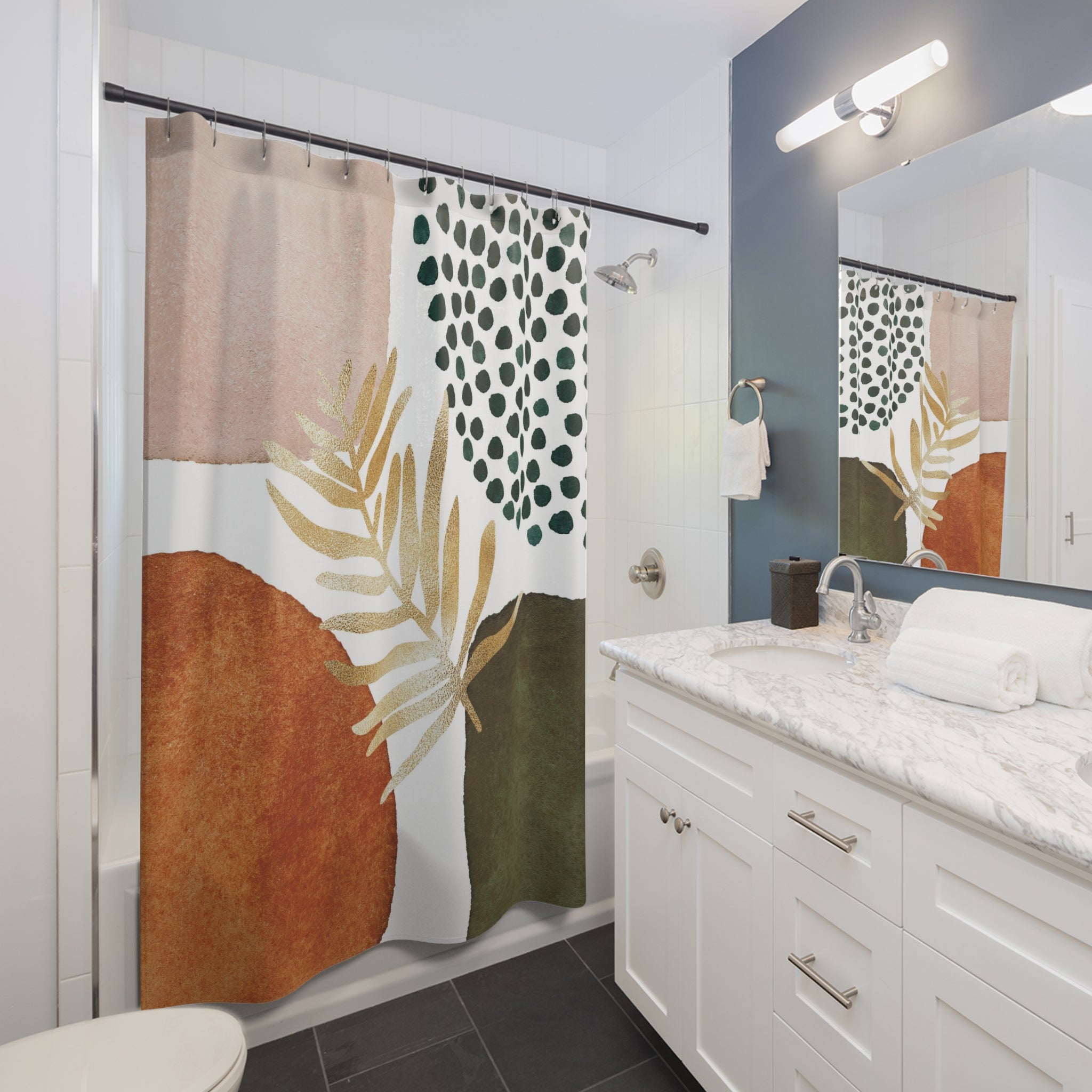 Abstract Shower Curtain | Fade Retro, Blush Rust, Golden Leaf