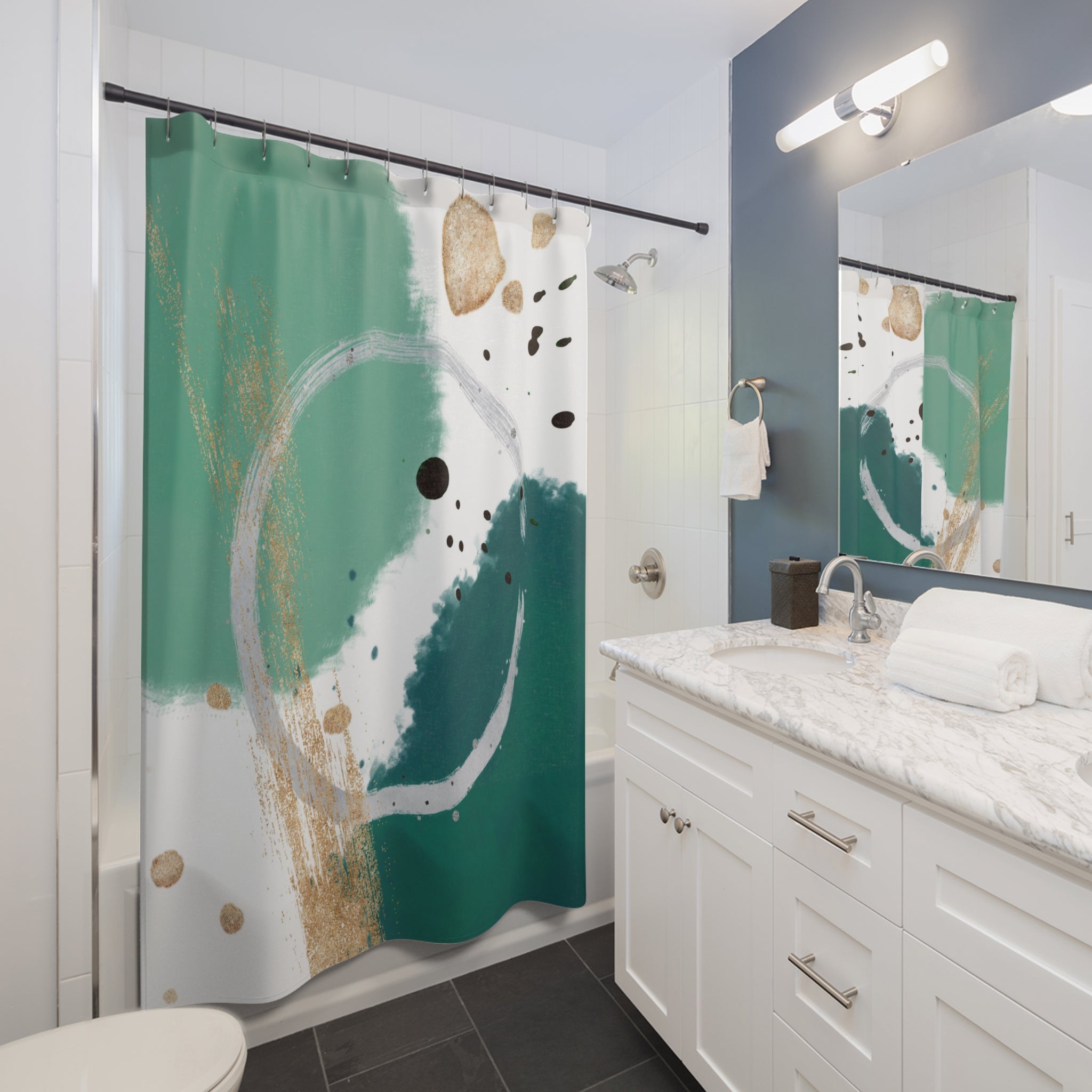 Abstract Shower Curtain | Sage, Sea Green White