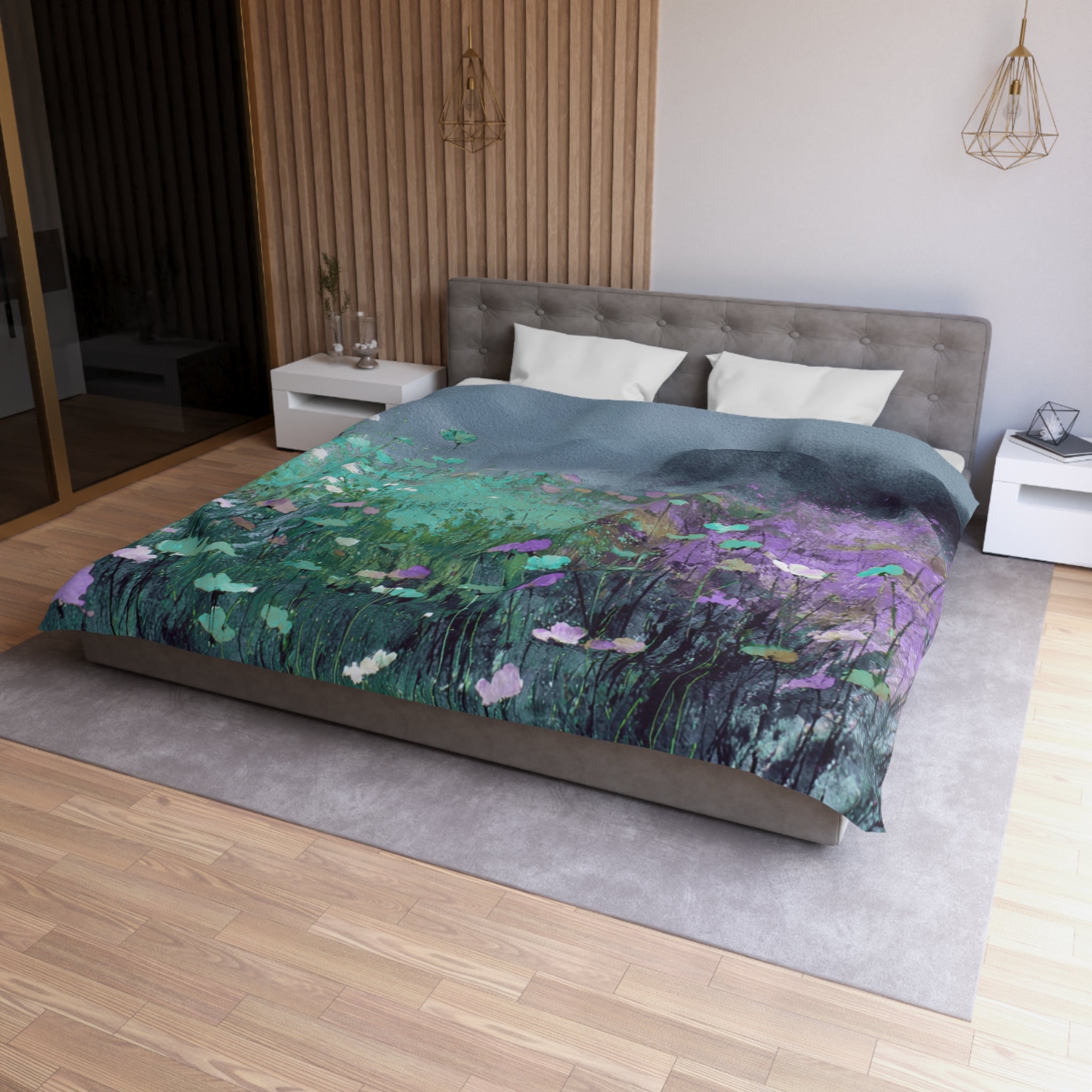 Floral Duvet, Pillow Cover | Teal Purple Bedroom Decor