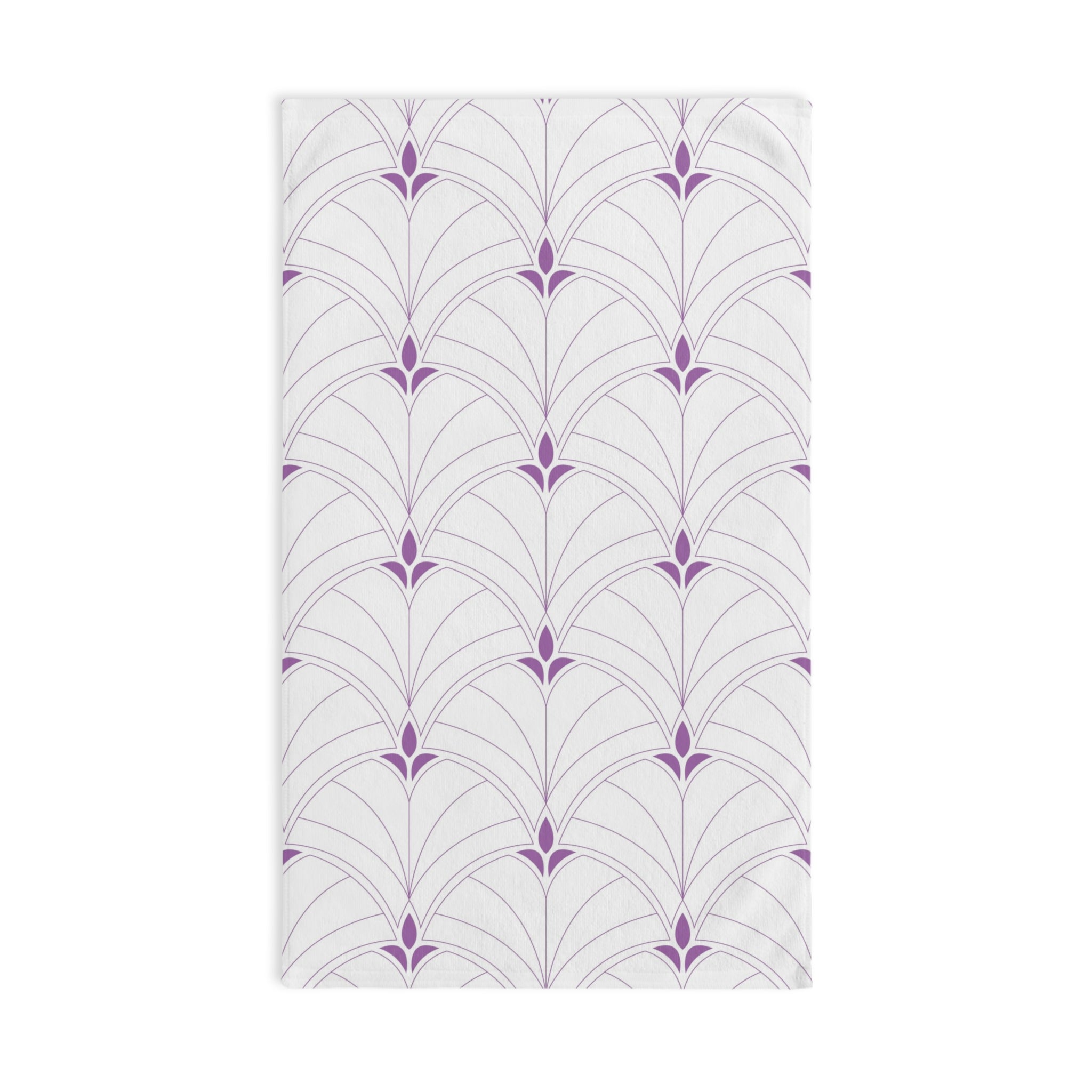 Boho Kitchen, Bath Hand Towel | Art Deco White Lavender Purple