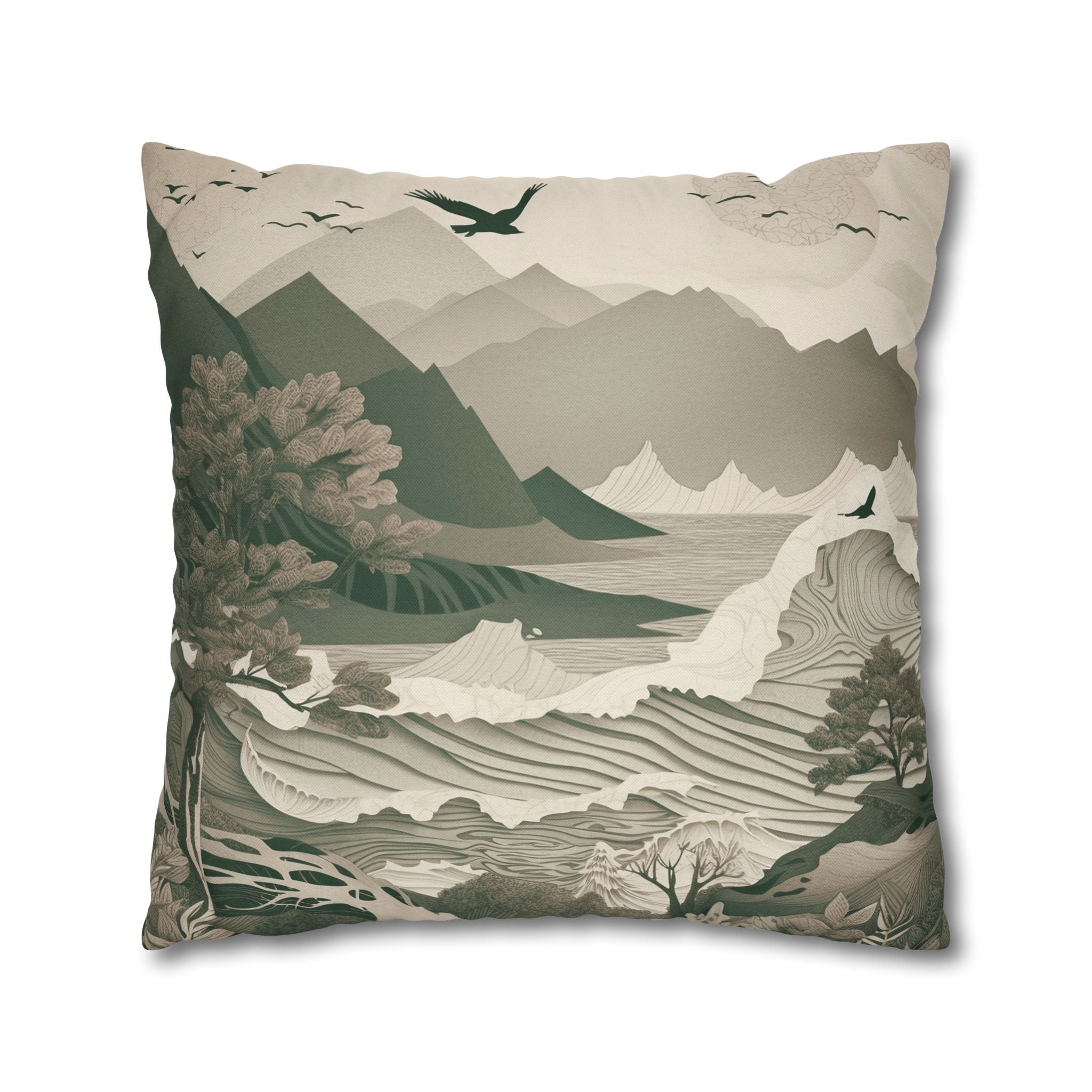 Landscape Throw Pillow Cover, Nature Modern Organic Decor Cushion