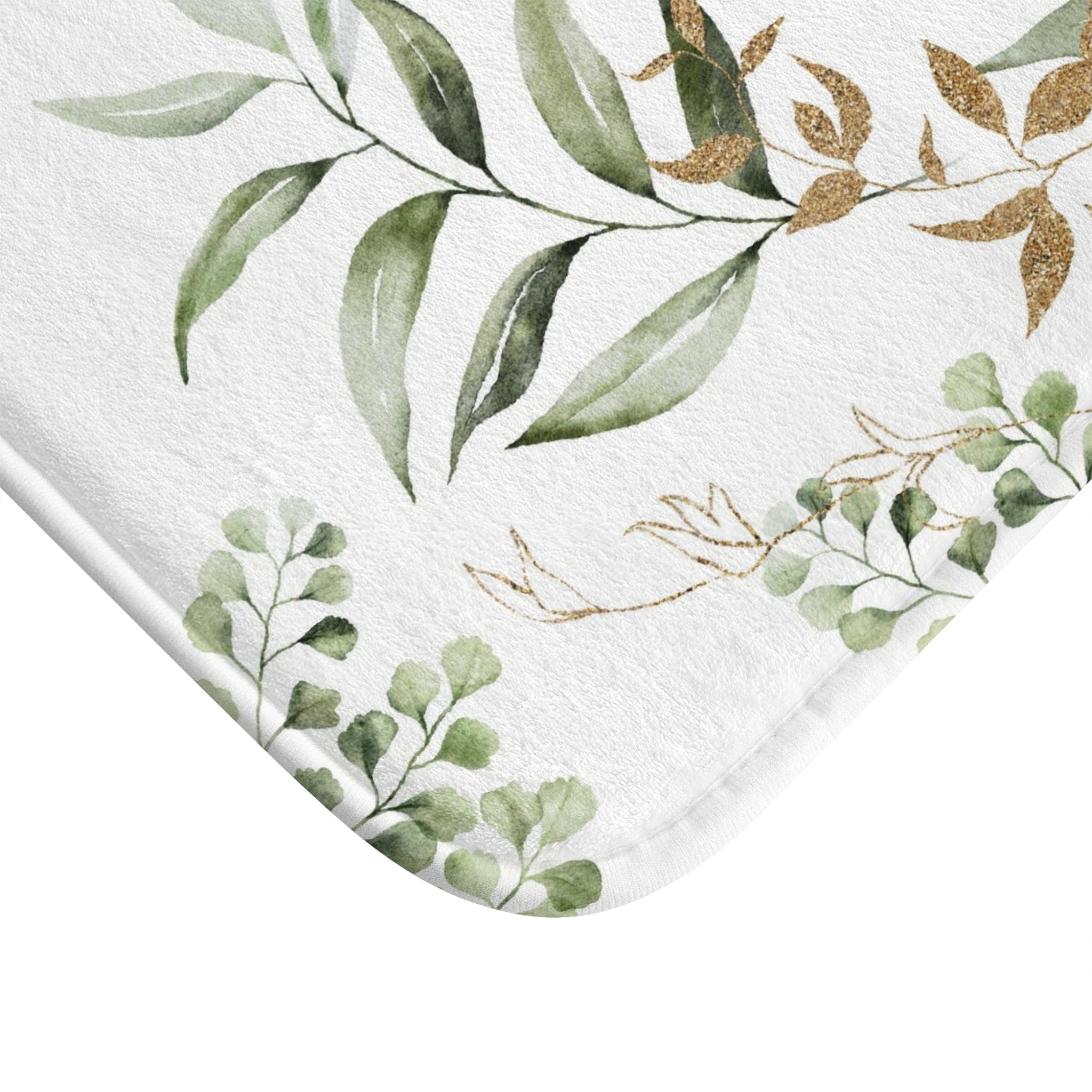 Floral Bath, Kitchen Mat | White Sage Green Leaves