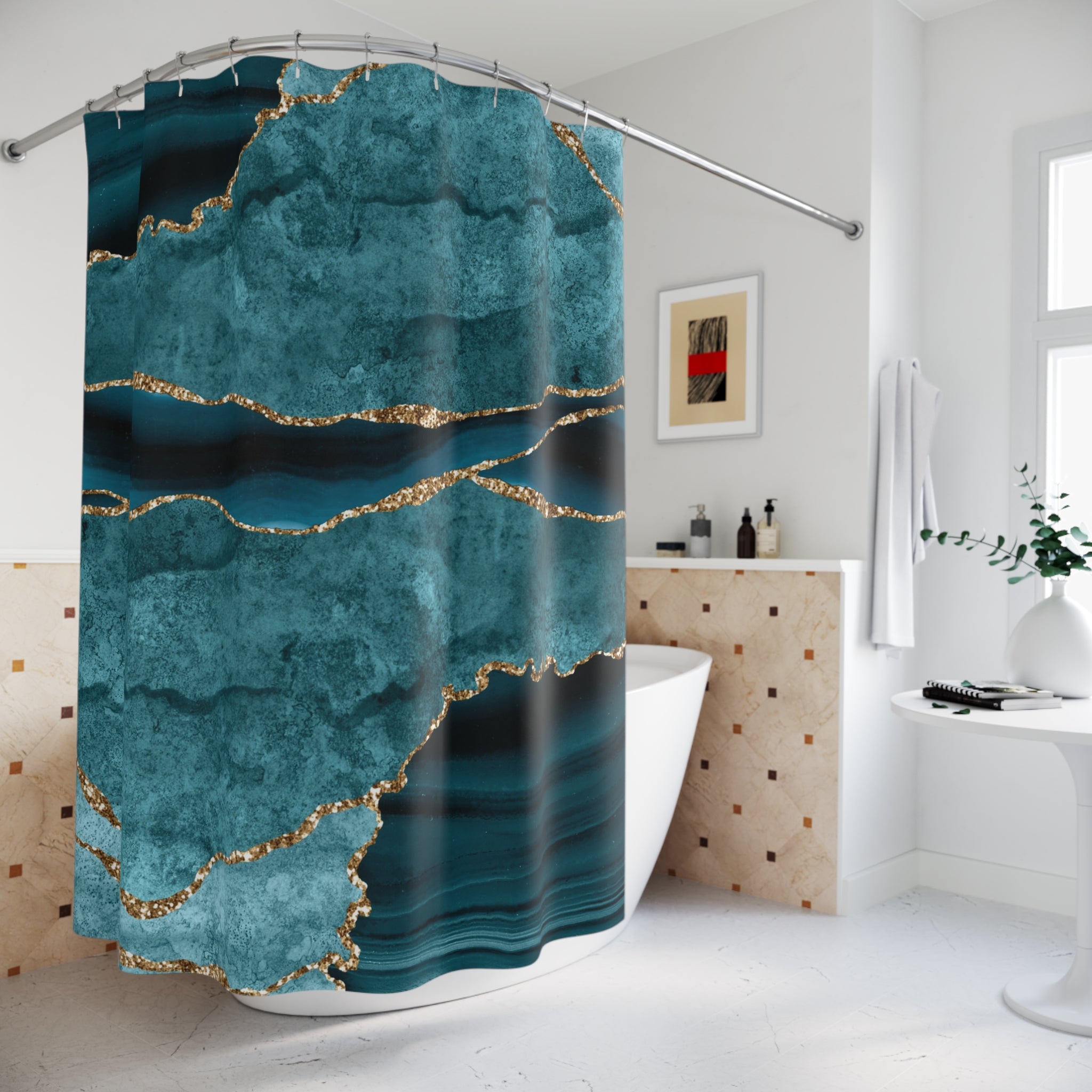 Retro Shower Curtain | Blue Marble Print