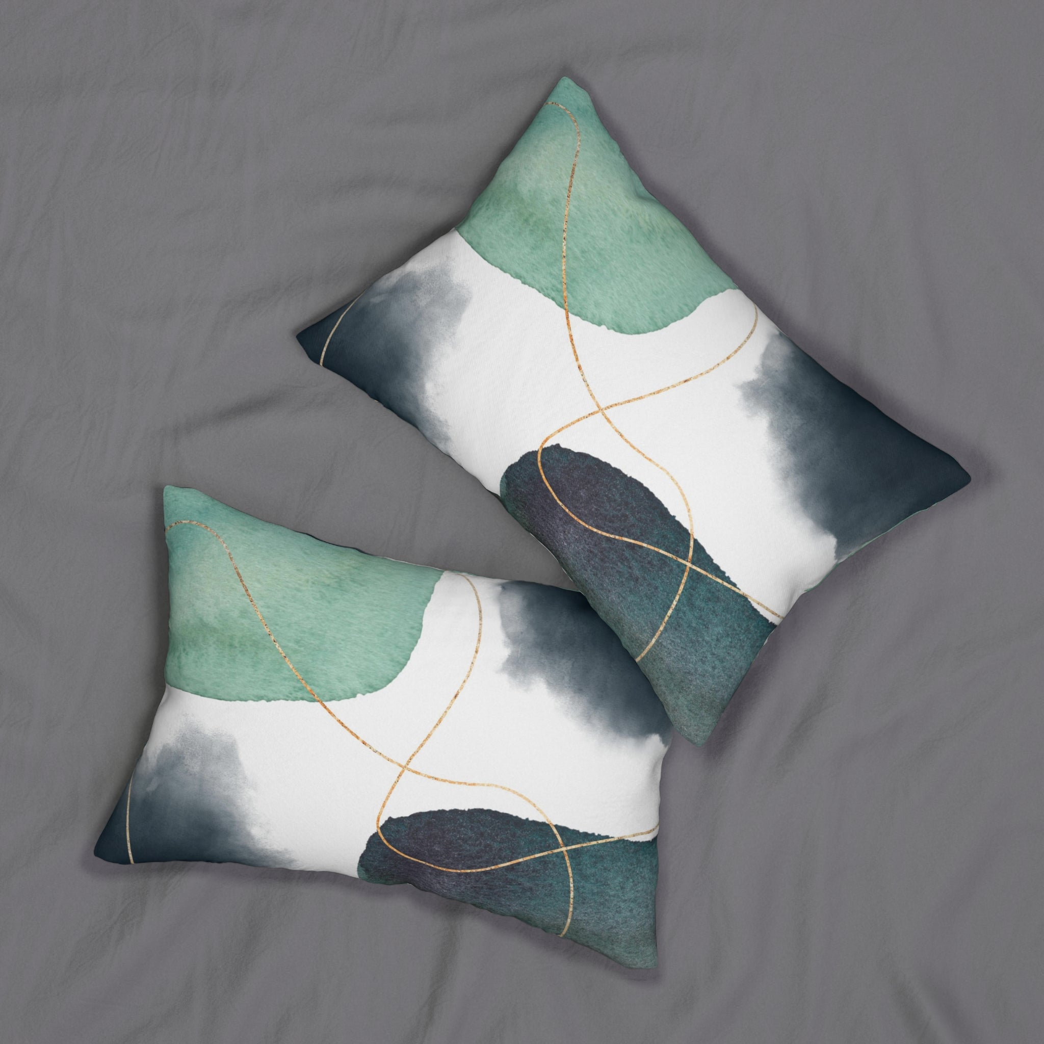 Abstract Lumbar Pillow | Sage Green, Navy Blue White