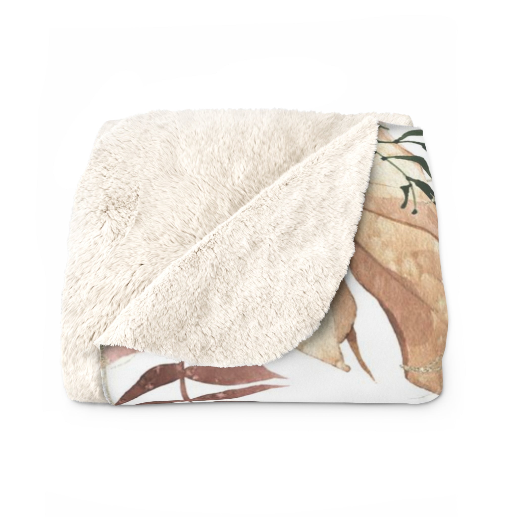 Floral Boho Comfy Blanket | White Beige Leaves