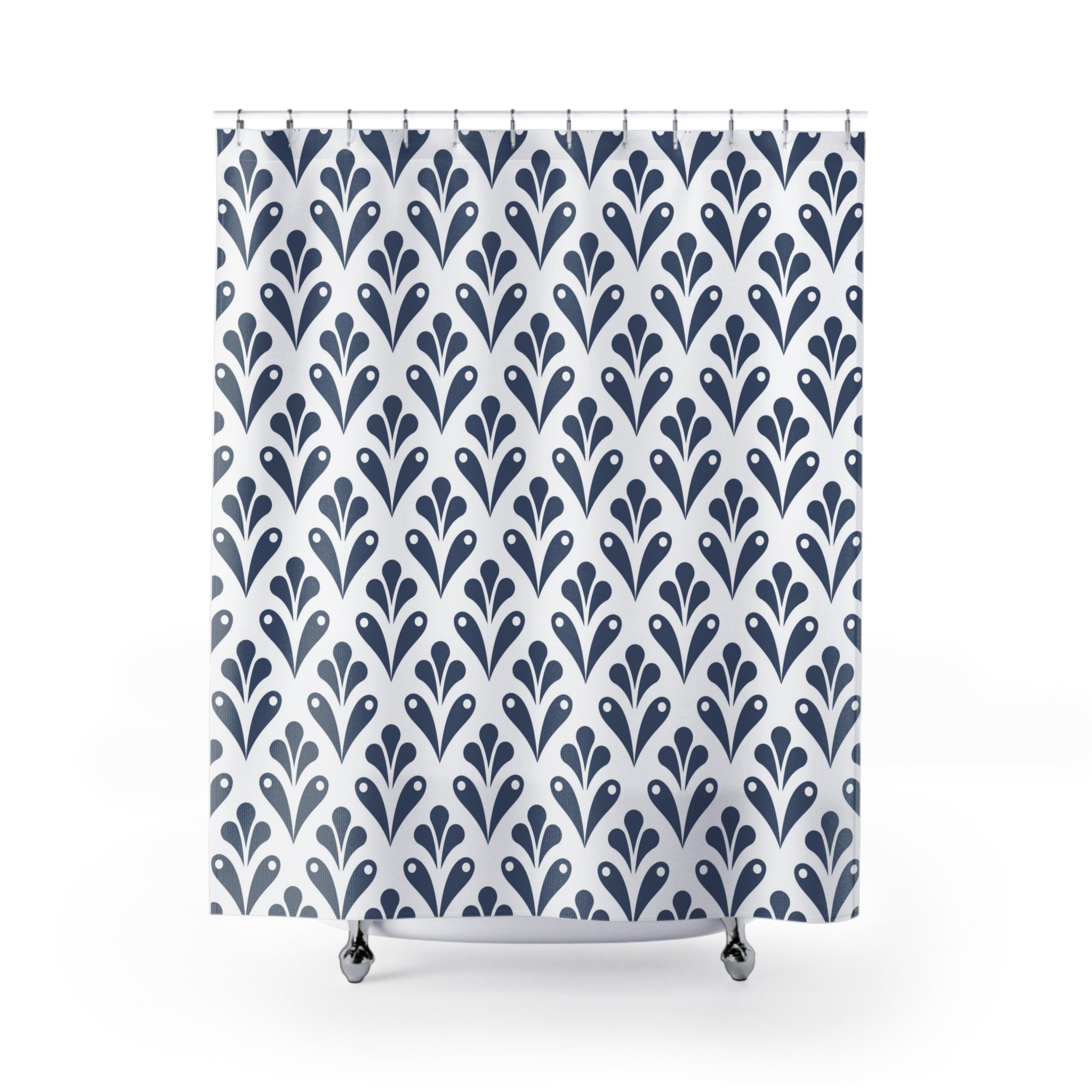 Art Deco Shower Curtain | Blue White Floral Bathroom Decor