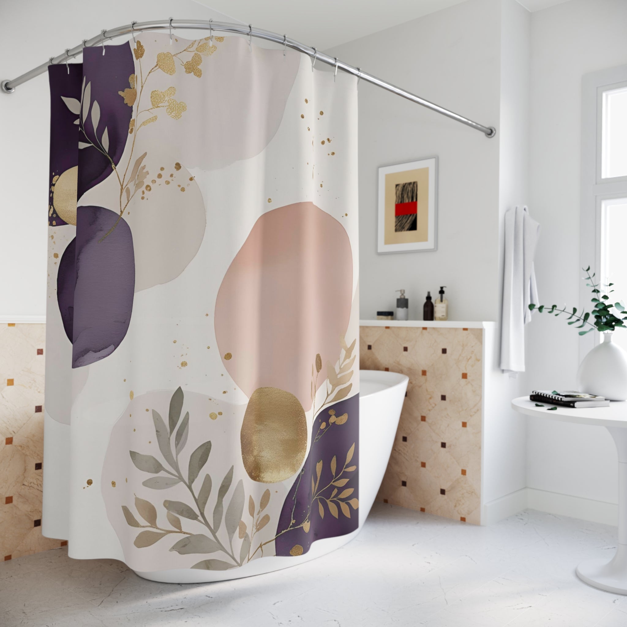 Abstract Shower Curtain | Purple Blush Pink Grey