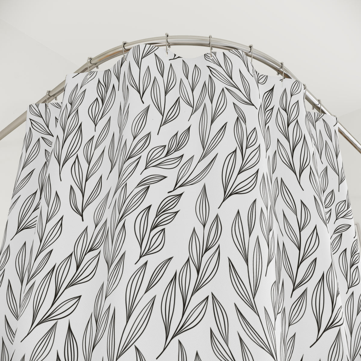 Black White Willow Leaf Shower Curtain, Bath Curtain 71x74