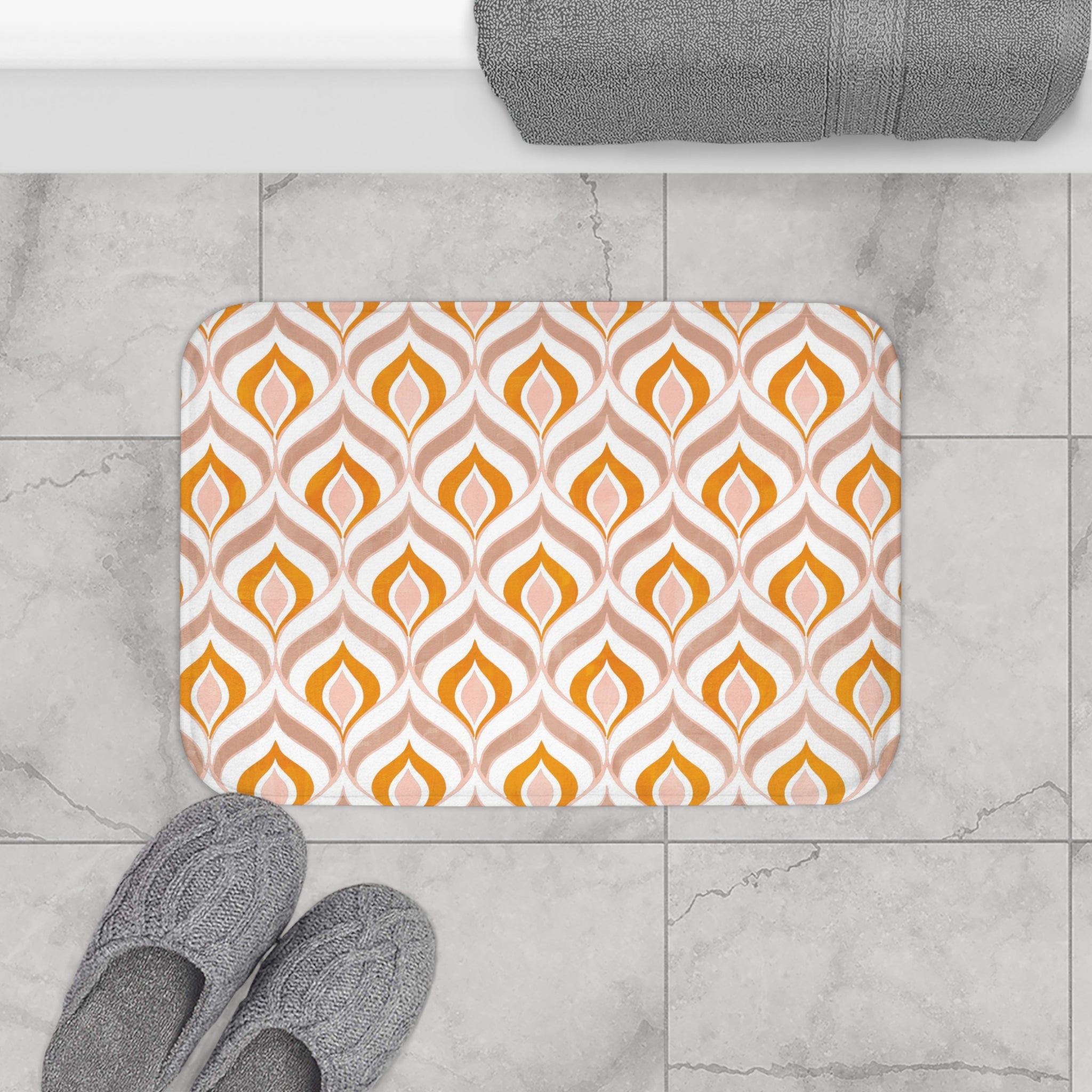 Boho Abstract Bath, Kitchen Mat, Rug | White, Blush Pink, Burnt Orange