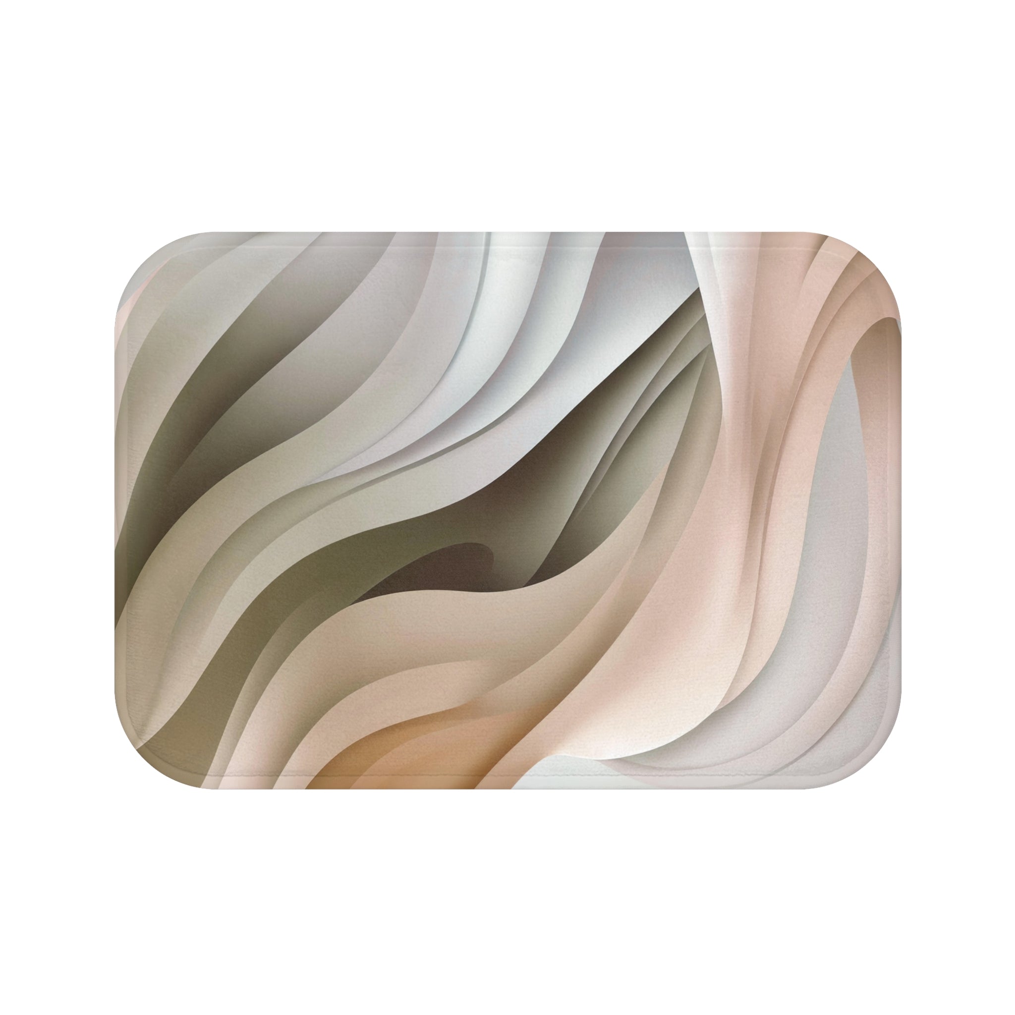 Abstract Bath Mat | Green White Grey Waves Kitchen Mat