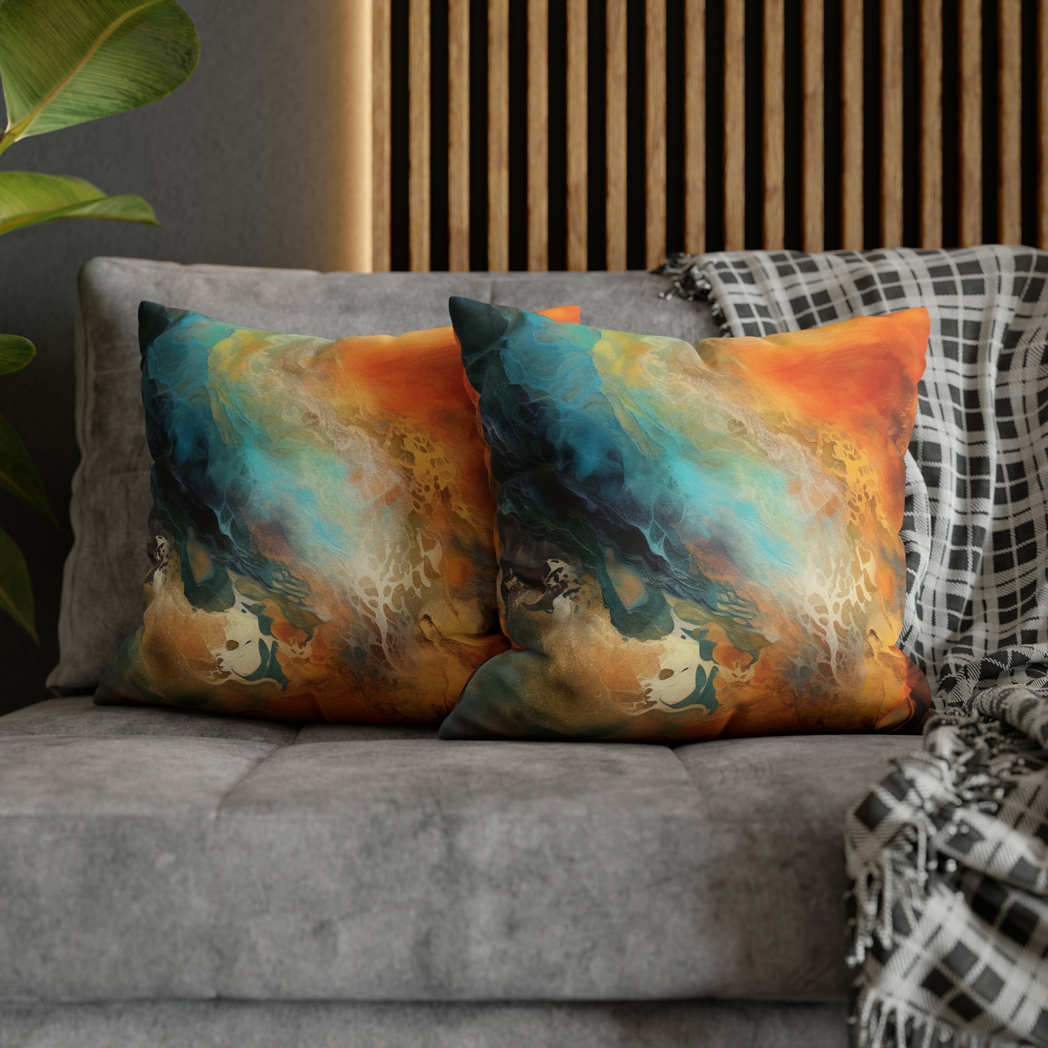 Abstract Pillow Cover | Burnt Orange, Navy Teal Blue