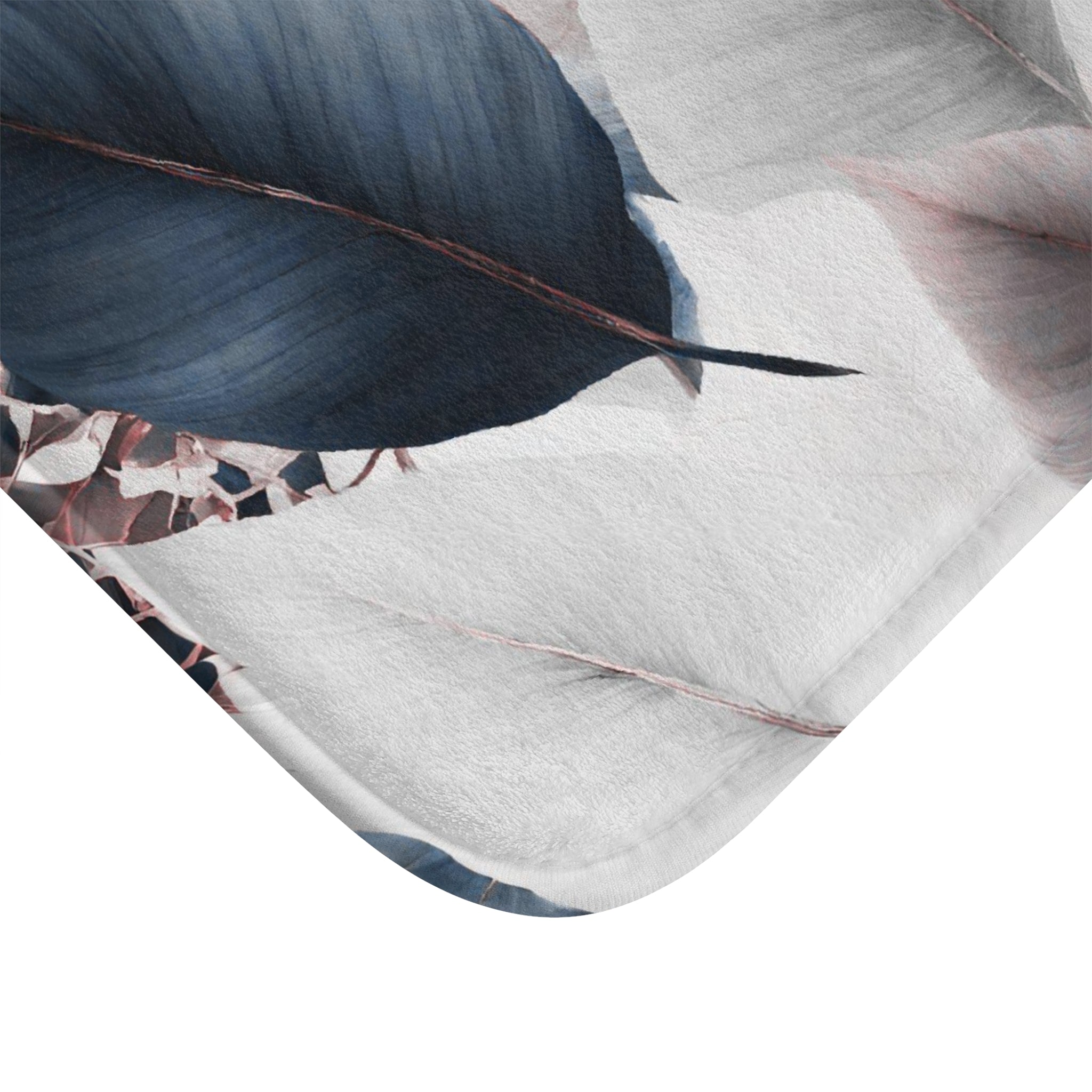 Boho Bath, Kitchen Mat | Modern Navy Blue White Grey, Leaves