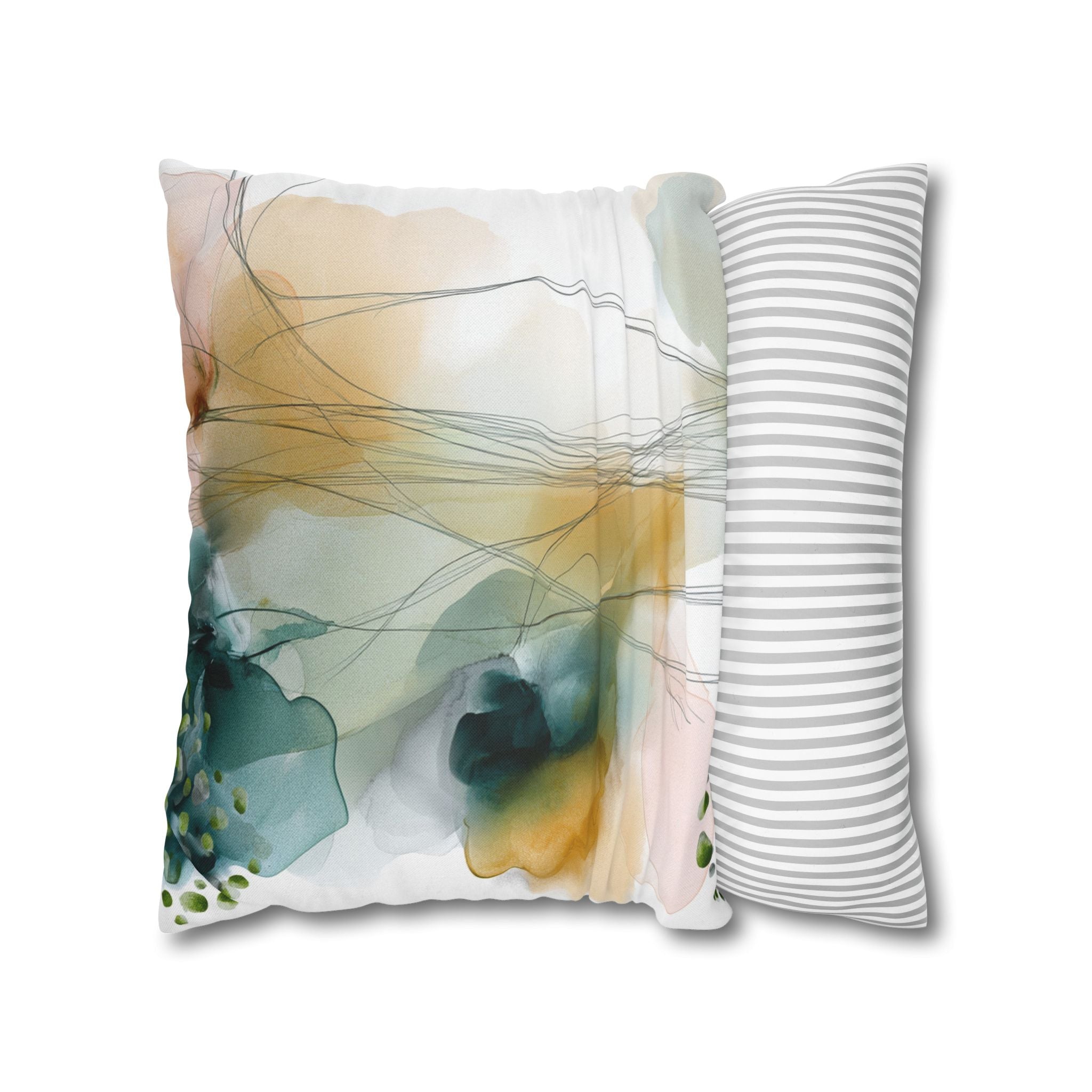 Japandi Throw Pillow Cover | Sea Green Blush