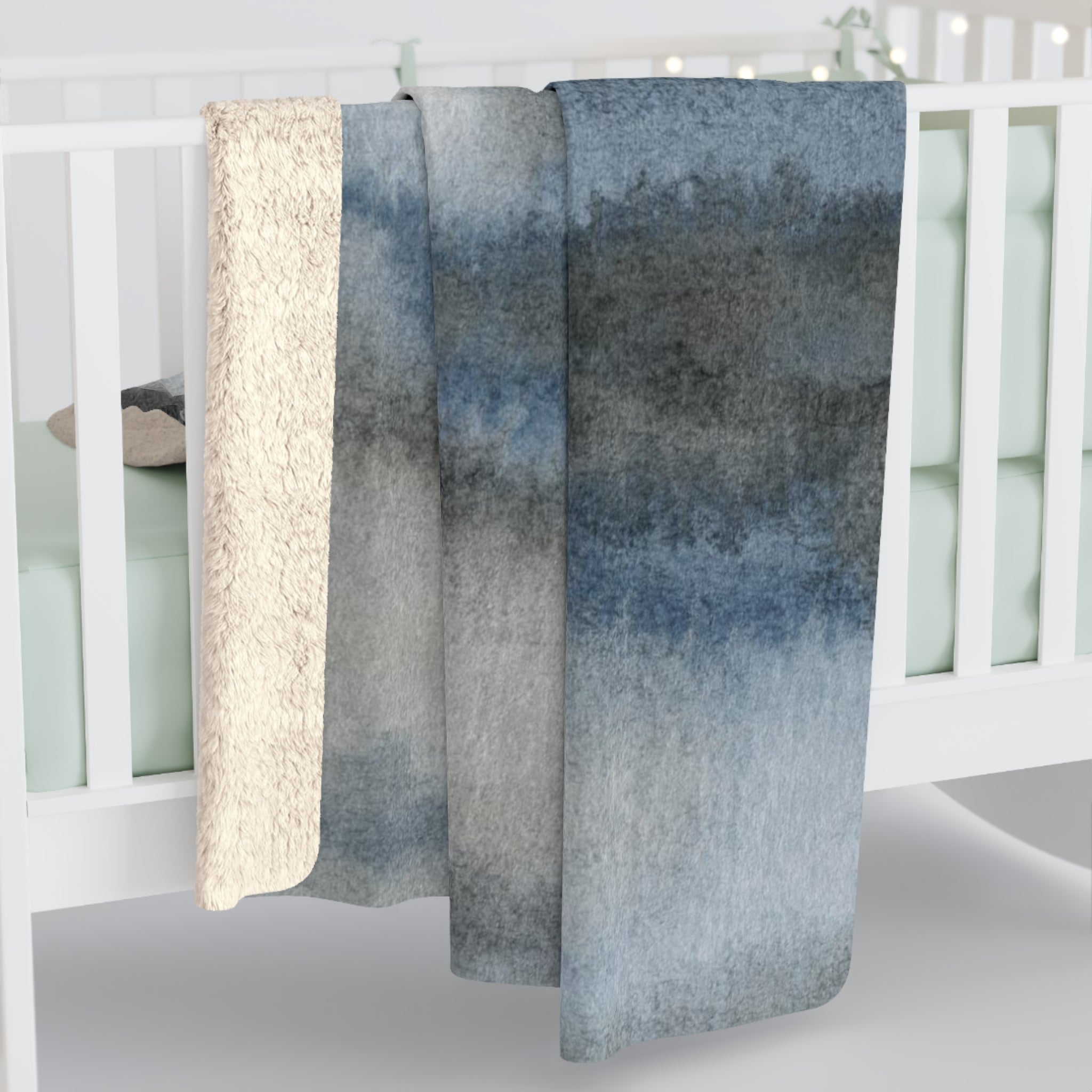 Cozy Comfy, Abstract Blanket | Navy Indigo Blue, Gray Black Ombre, Landscape