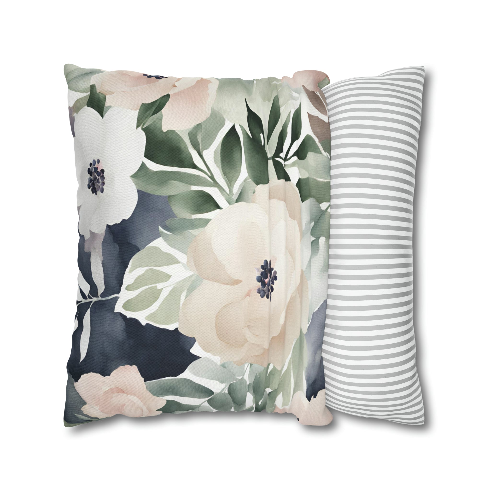 Boho Floral Throw Pillow Cover | Blush Pink, Forest Green