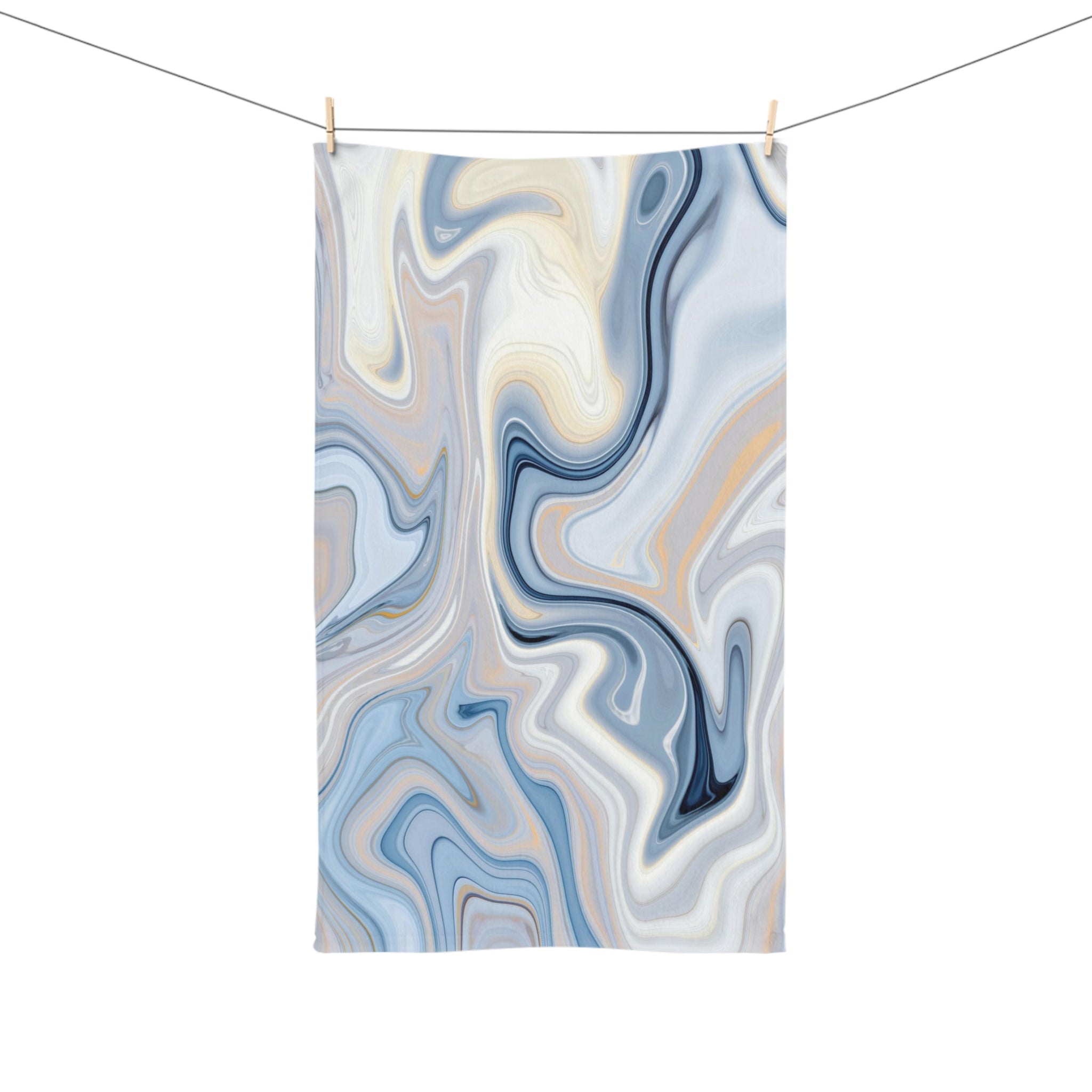 Abstract Boho Kitchen, Bath Hand Towel | Blue Beige Marble Print