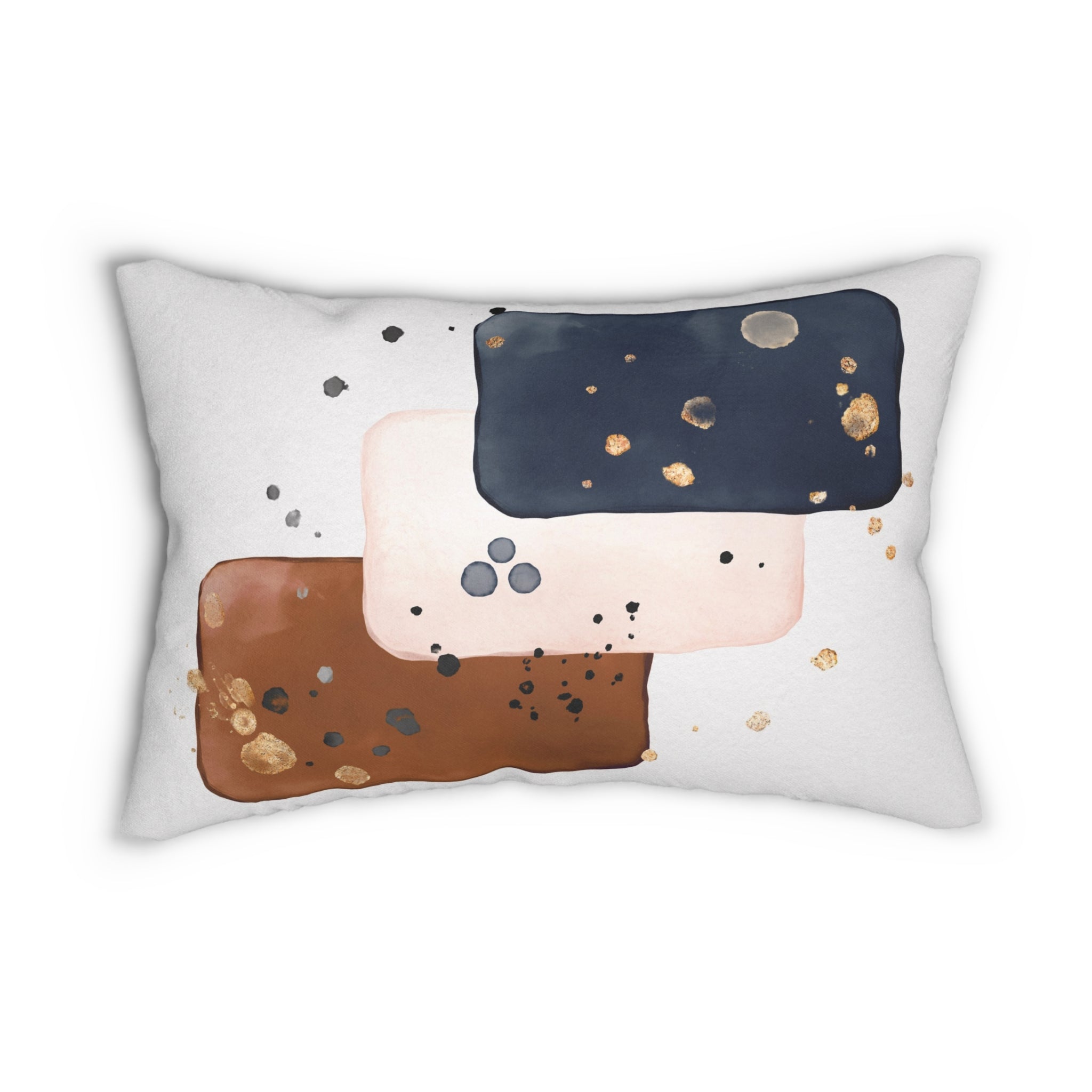 Abstract Geometric Lumbar Pillow | White Navy Blue Rust Watercolor