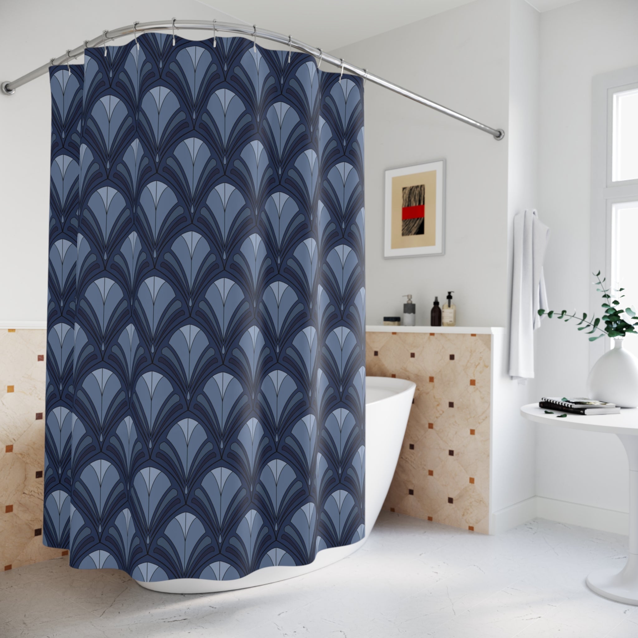 Art Nouveau Shower Curtain | Dark Navy Blue, Art Deco