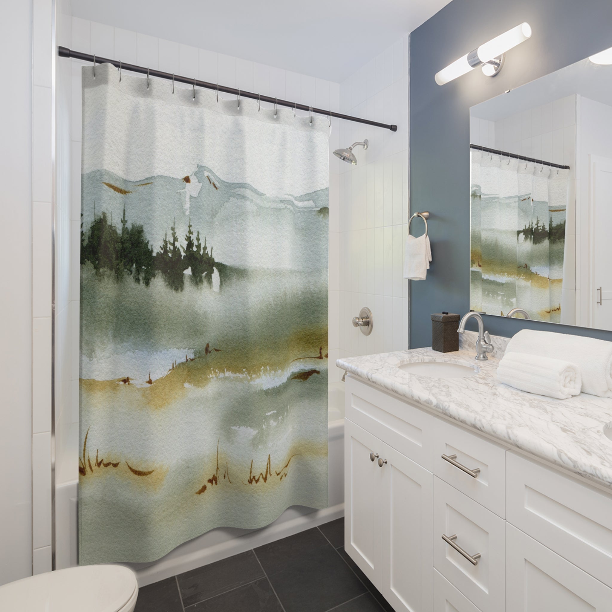Nature Shower Curtain | Landscape Watercolor
