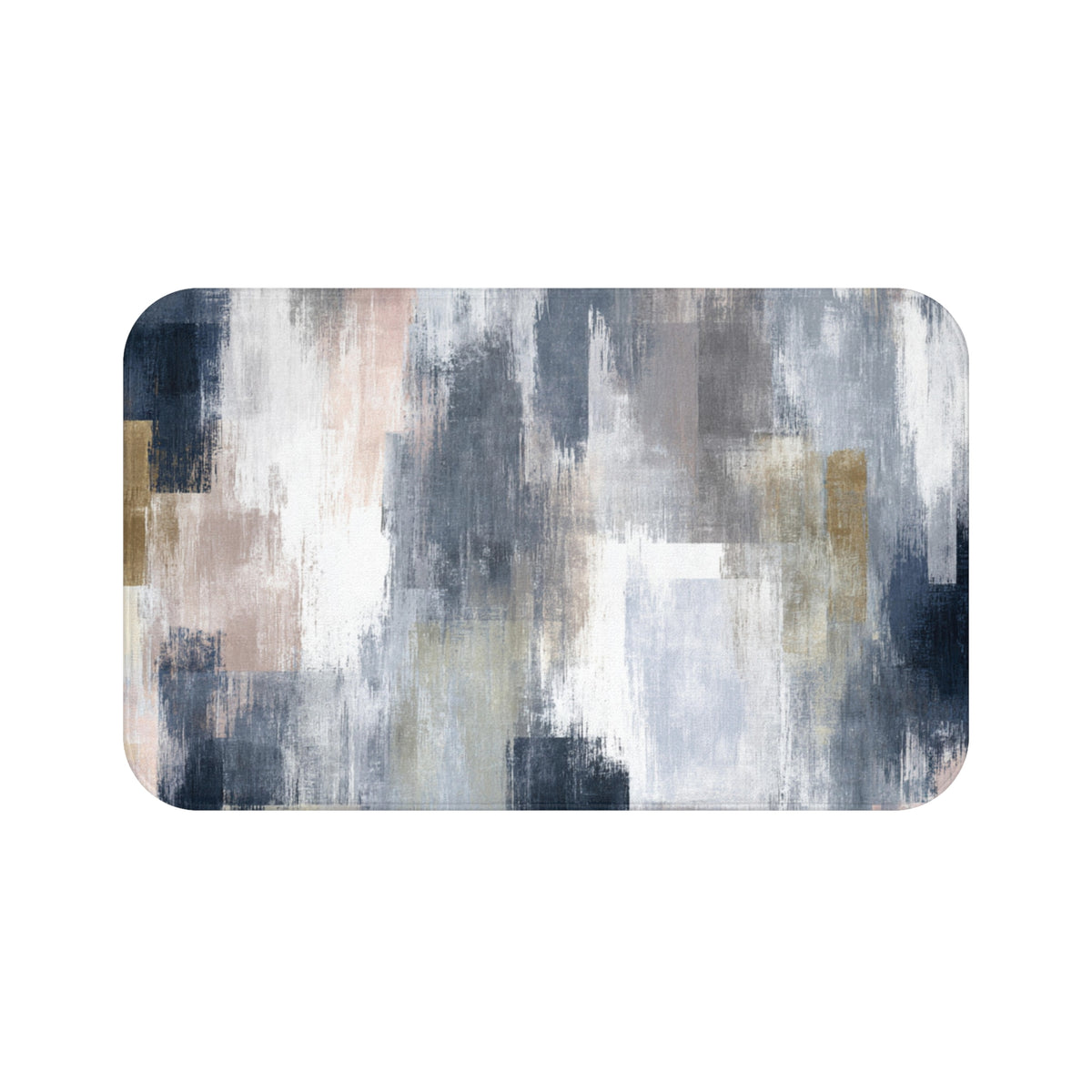Navy Slate Blush Abstract Bath Mat, Modern Bathroom Rug