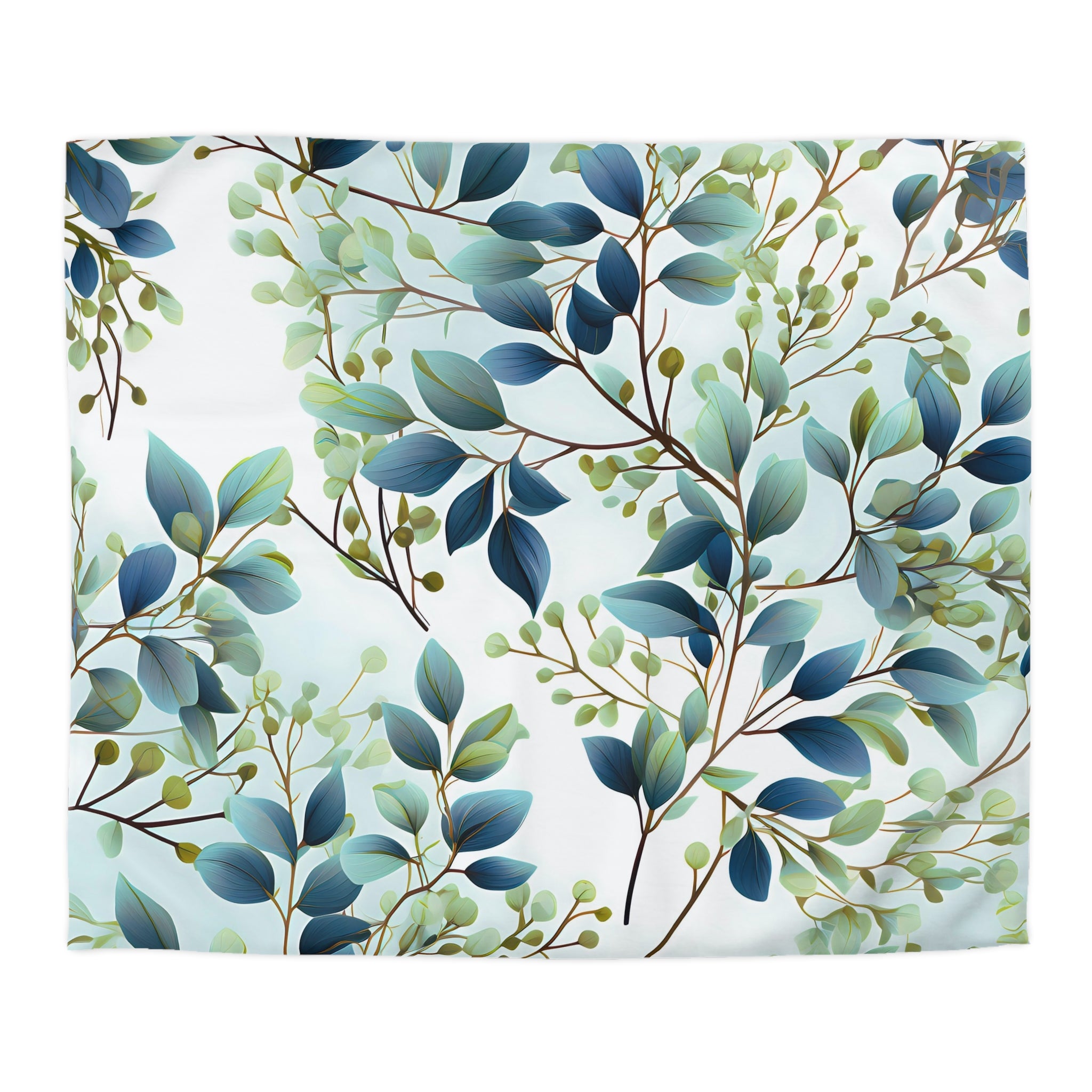 Floral Duvet Cover | Blue, Teal Green, Eucalyptus Leaves Bedding Boho Decor | Bedroom Decor