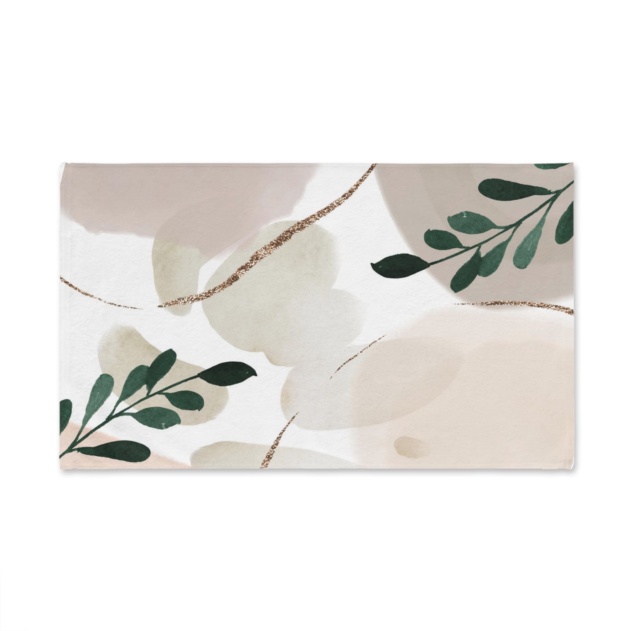 Abstract Kitchen, Bath Hand Towel | Blush Beige, Green Leaves